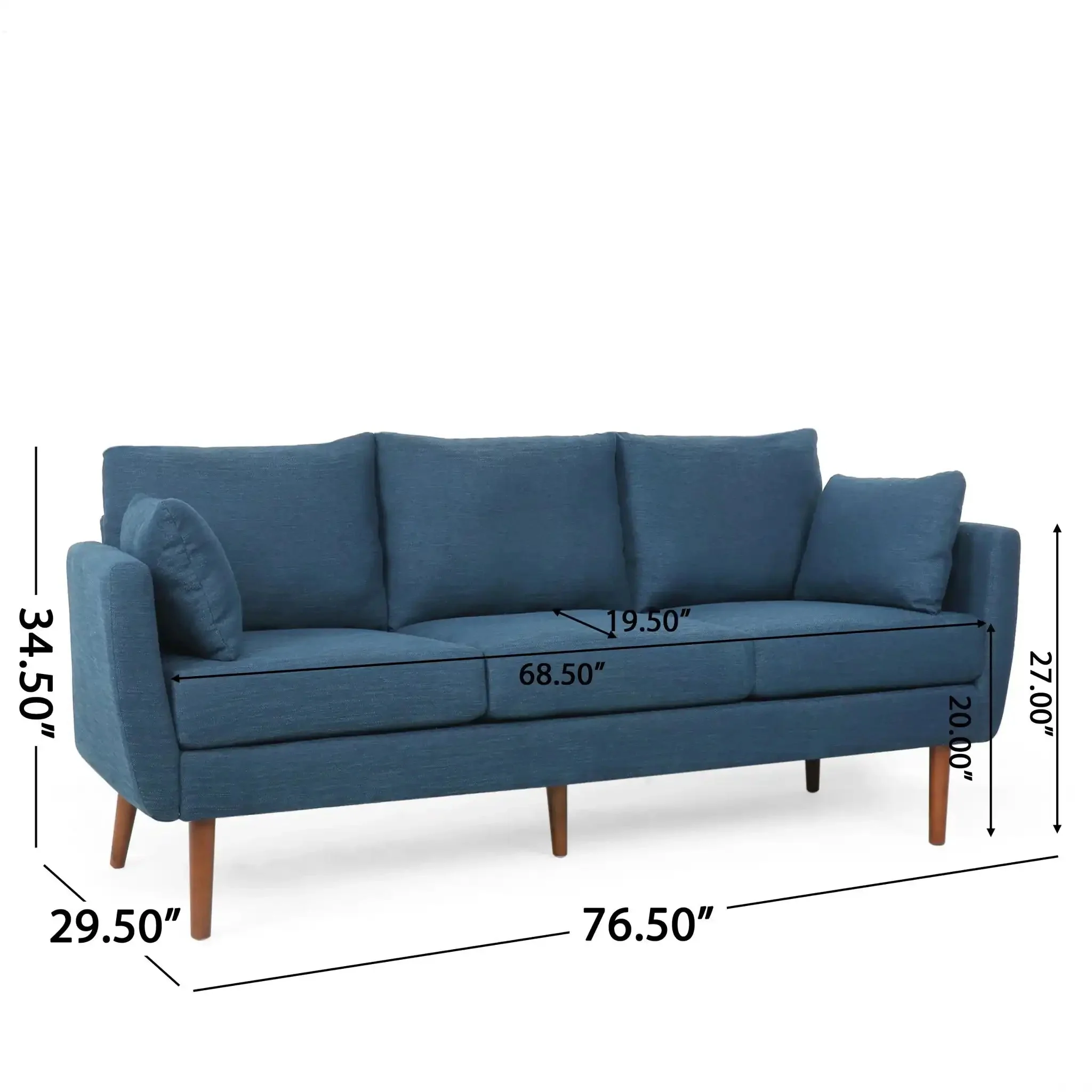 Diaphanous - Upholstered 3 Seater Sofa With 2 Accent Pillows And Wood Legs - Image 4
