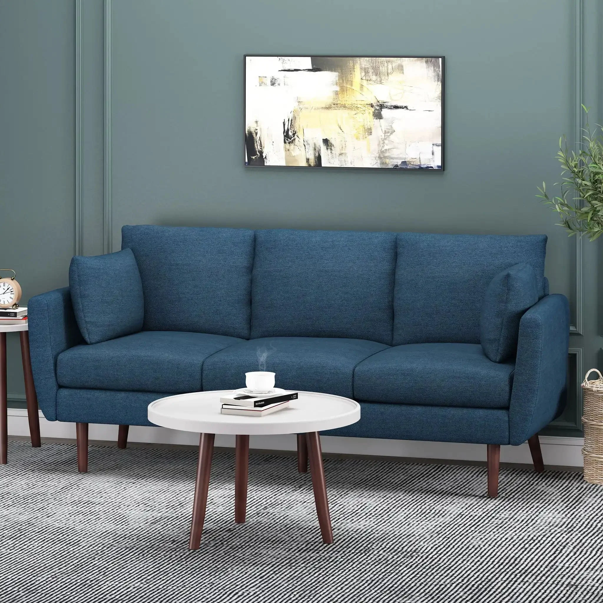 Diaphanous - Upholstered 3 Seater Sofa With 2 Accent Pillows And Wood Legs - Image 6