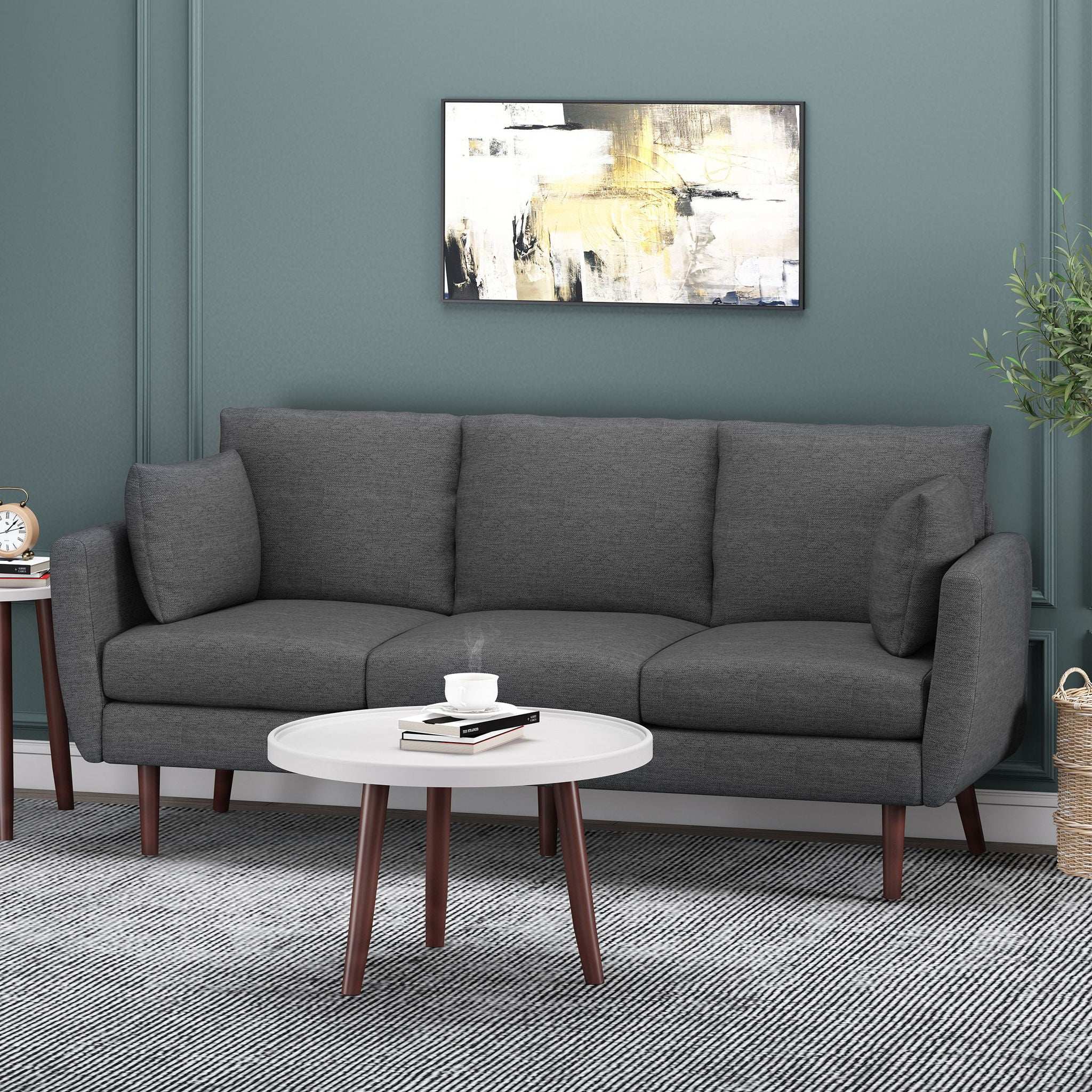 Diaphanous - Upholstered 3 Seater Sofa With 2 Accent Pillows And Wood Legs - Image 7