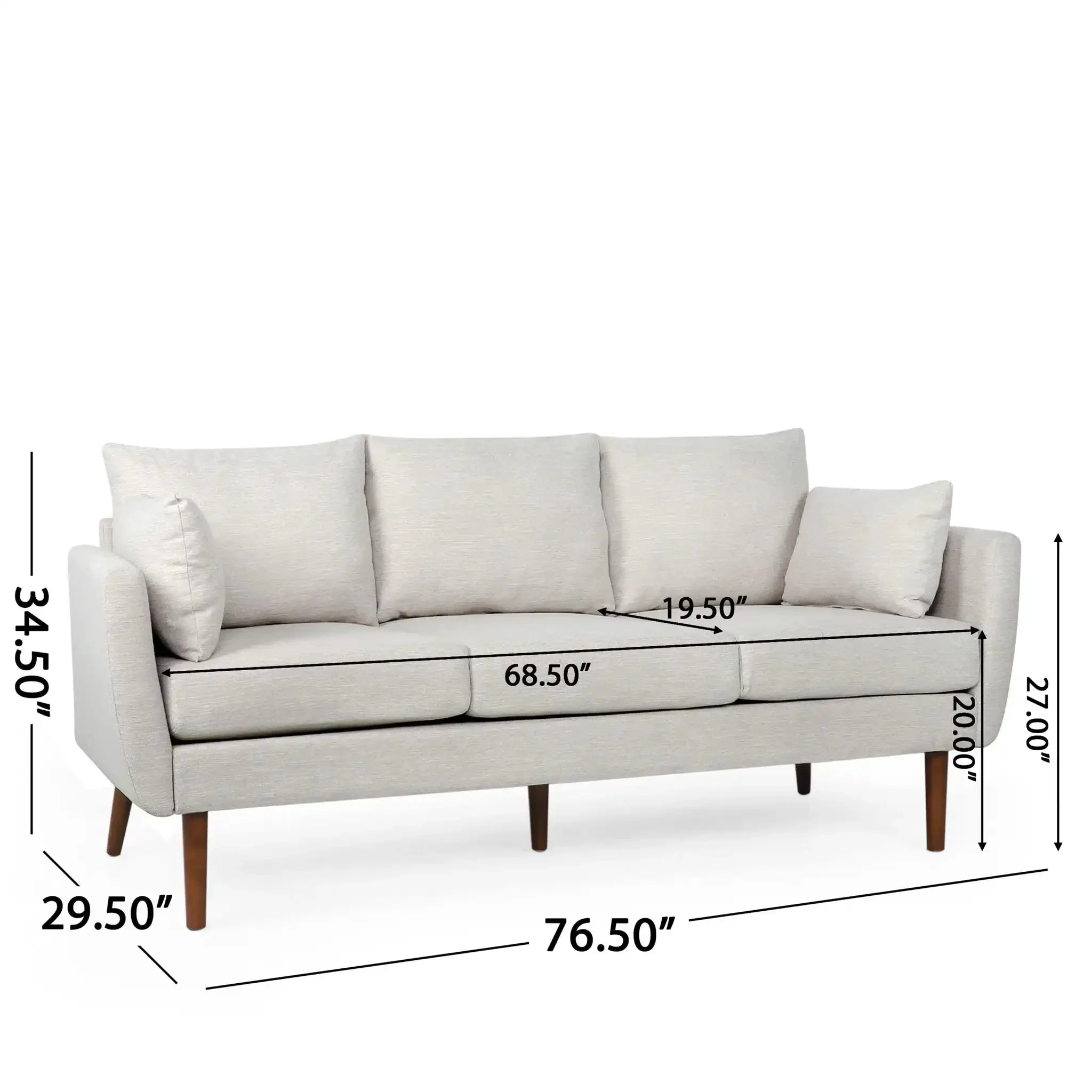 Diaphanous - Upholstered 3 Seater Sofa With 2 Accent Pillows And Wood Legs - Image 9