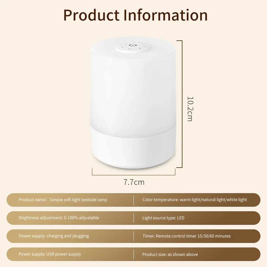 Dimmable LED Bedside Lamp – Touch Control Rechargeable Night Light for Bedroom Use - Image 8
