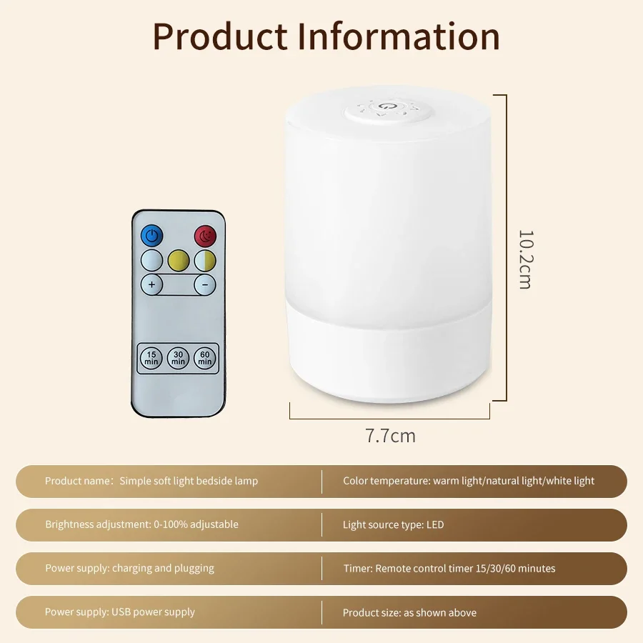 Dimmable LED Bedside Lamp – Touch Control Rechargeable Night Light for Bedroom Use - Image 9