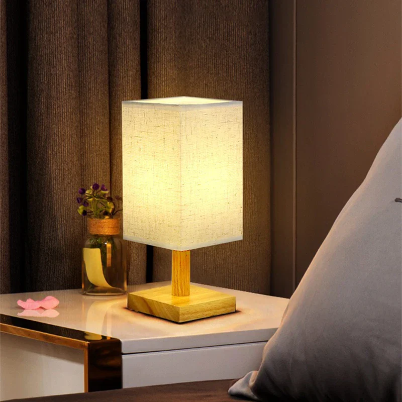 Dimmable LED Bedside Table Lamp Chinese Fabric Shade USB Night Light for Bedroom - Image 2