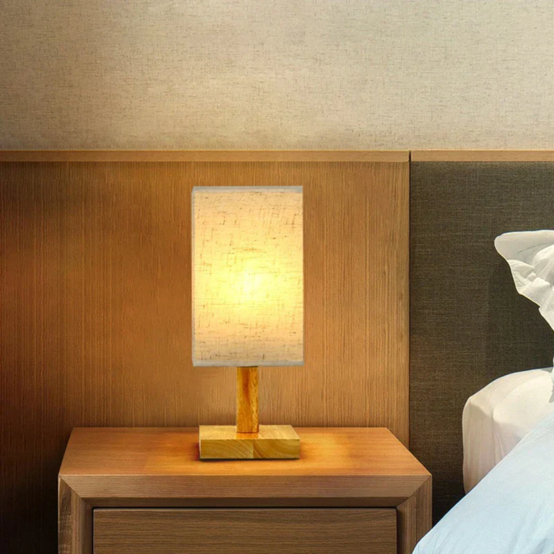 Dimmable LED Bedside Table Lamp Chinese Fabric Shade USB Night Light for Bedroom - Image 3