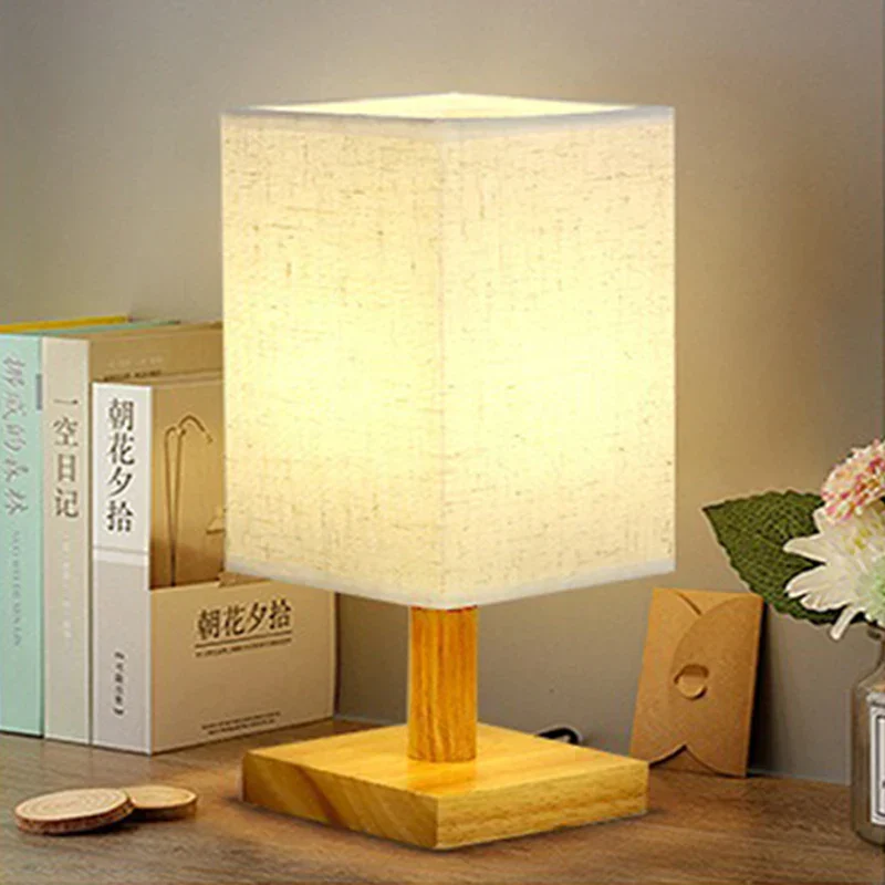 Dimmable LED Bedside Table Lamp Chinese Fabric Shade USB Night Light for Bedroom - Image 4