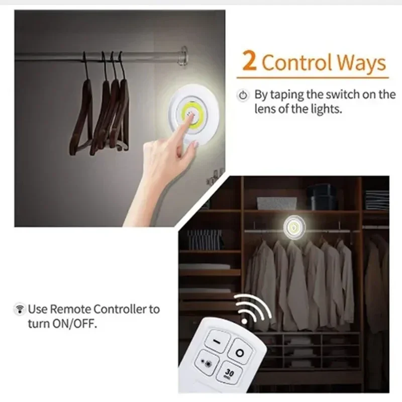 Dimmable LED Under Cabinet Light Remote Battery Operated Closet Night Lamp - Image 3