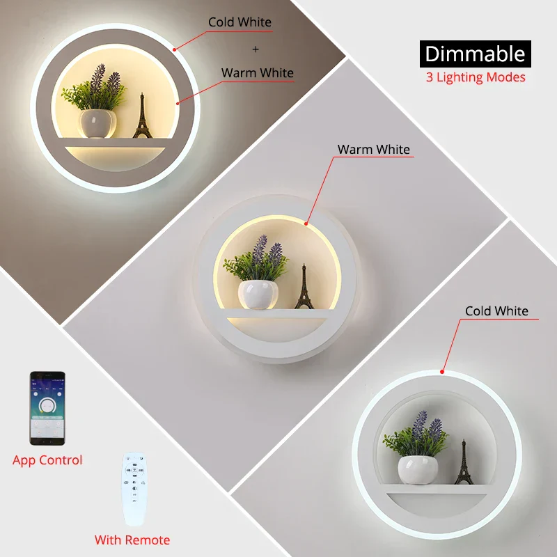 Dimmable LED Wall Light Remote Control Modern Bedroom Living Room AC90-220V - Image 4