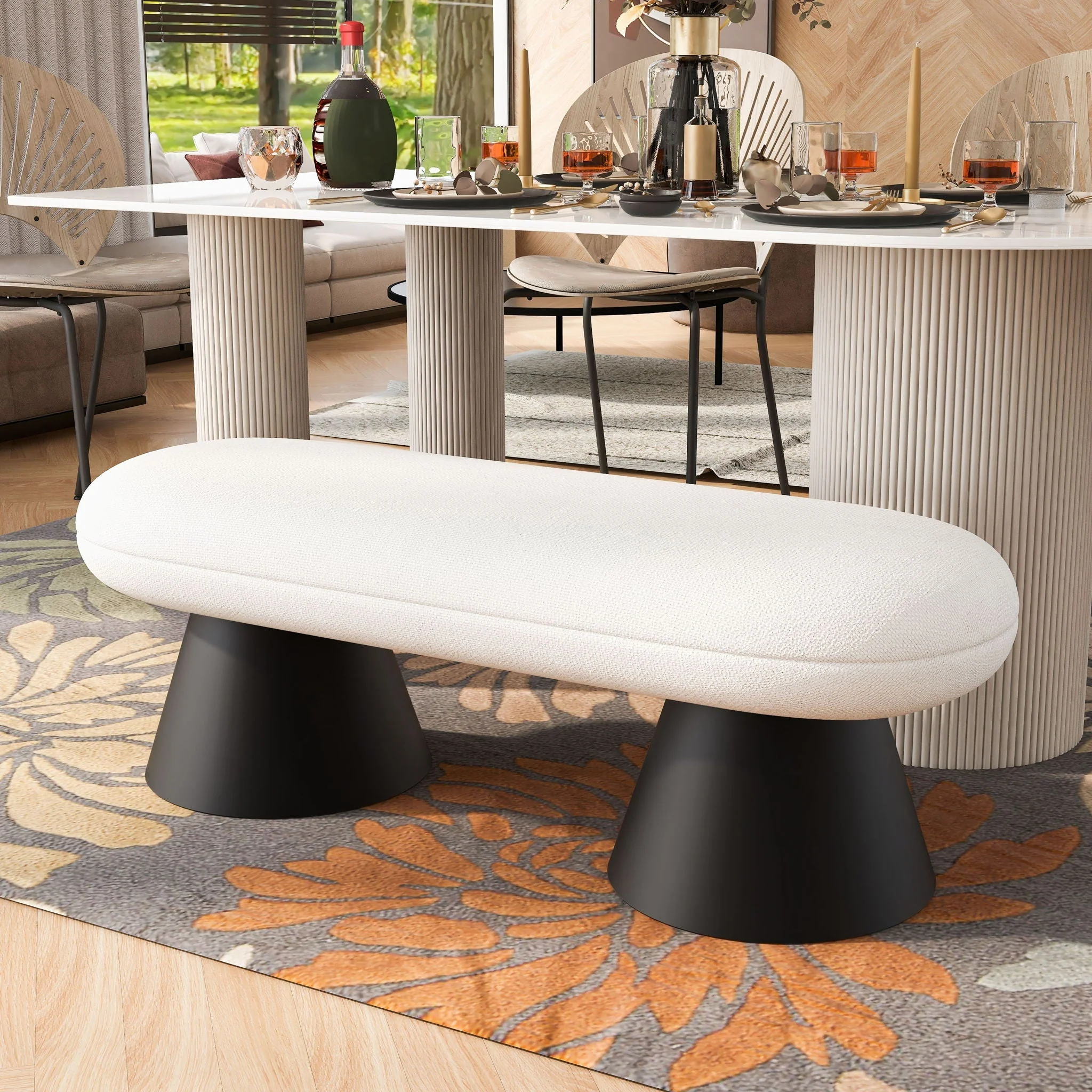 Dining Bench Upholstered For Dining Room - Beige - Image 2