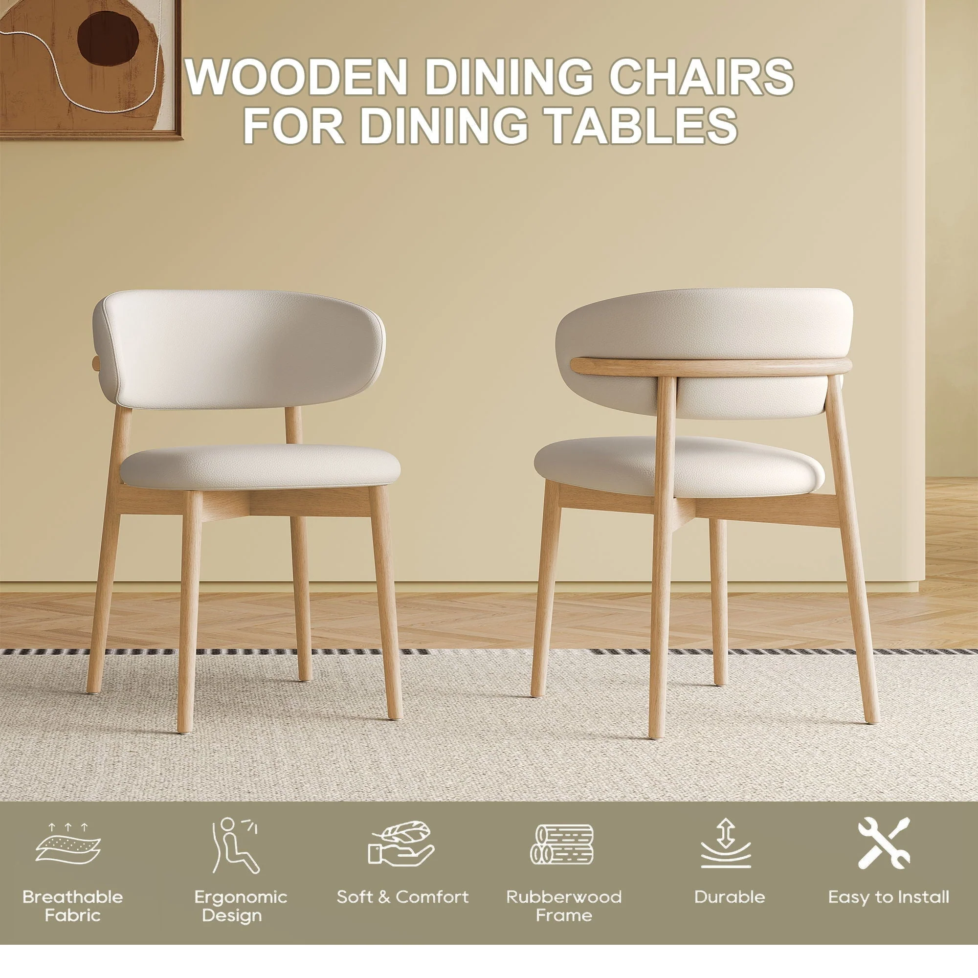 Dining Chair Set of 2 for Dining Room and Kitchen - White - Image 2