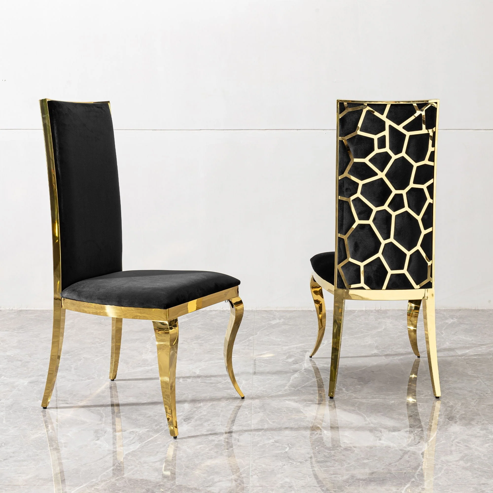 Dining Chair (Set of 2) With Unique Backrest Stainless Steel Legs - Gold - Image 3