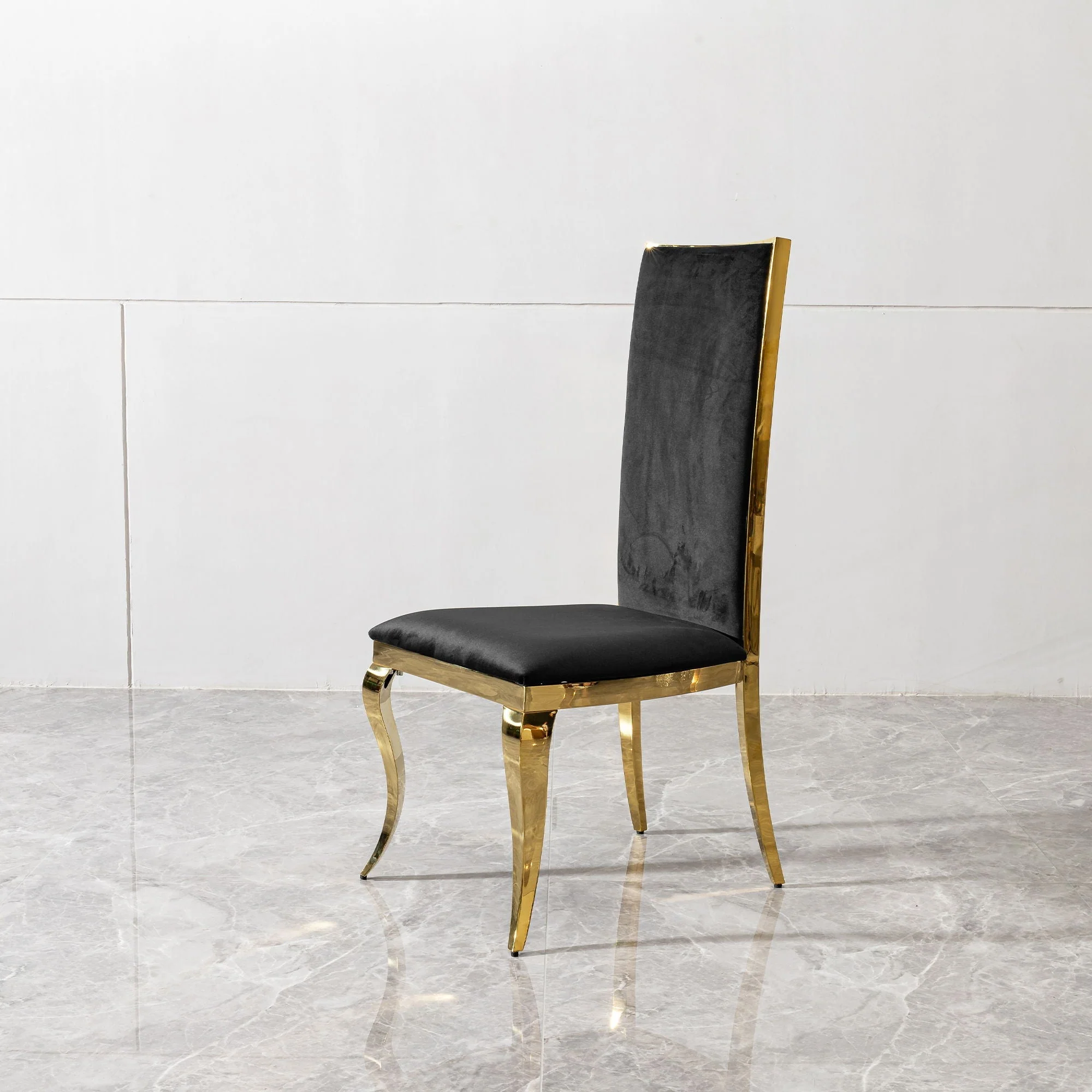 Dining Chair (Set of 2) With Unique Backrest Stainless Steel Legs - Gold - Image 4