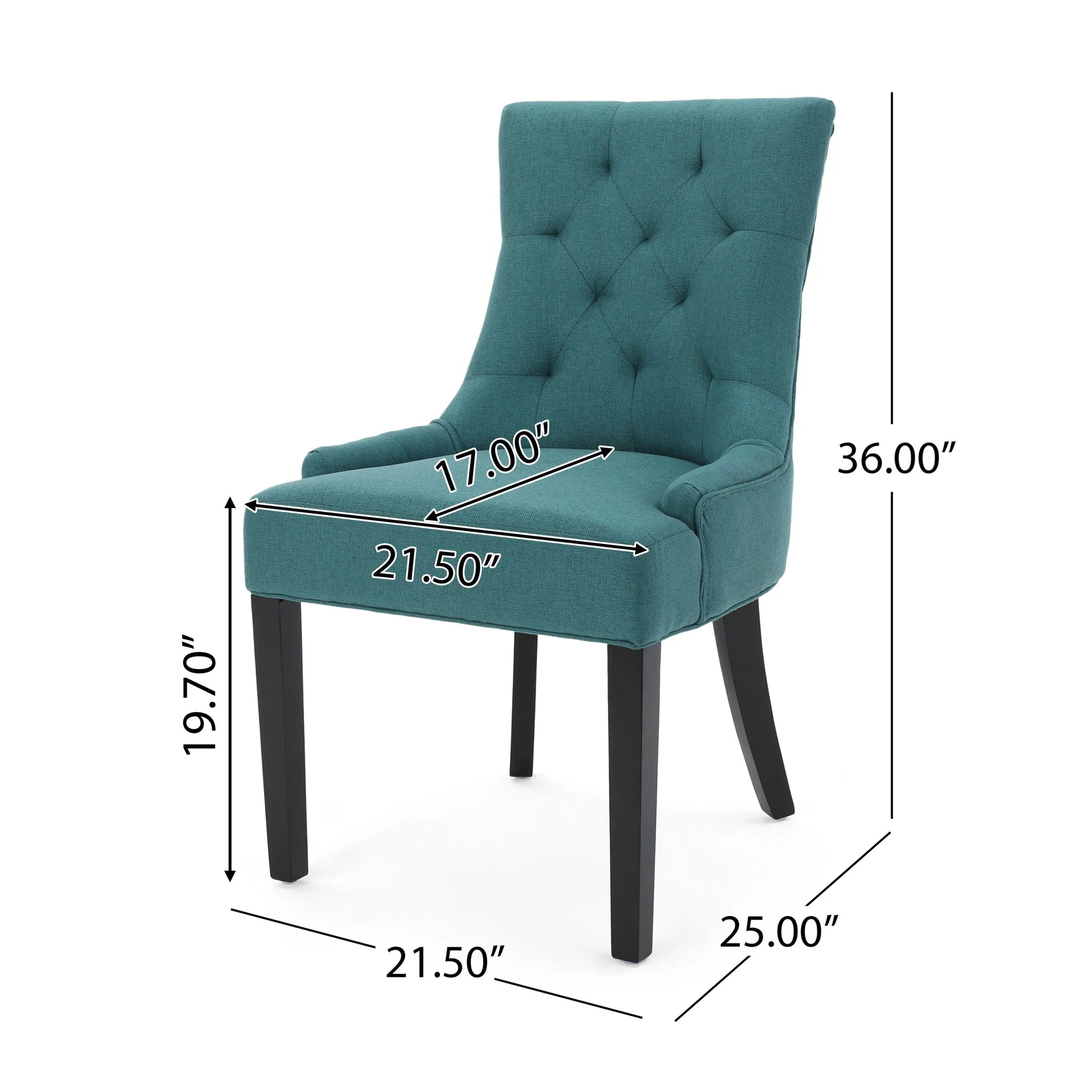 Dining Chair (Set of 2) With Upholstered Diamond Tufting And Espresso Birch Legs - Teal - Image 4