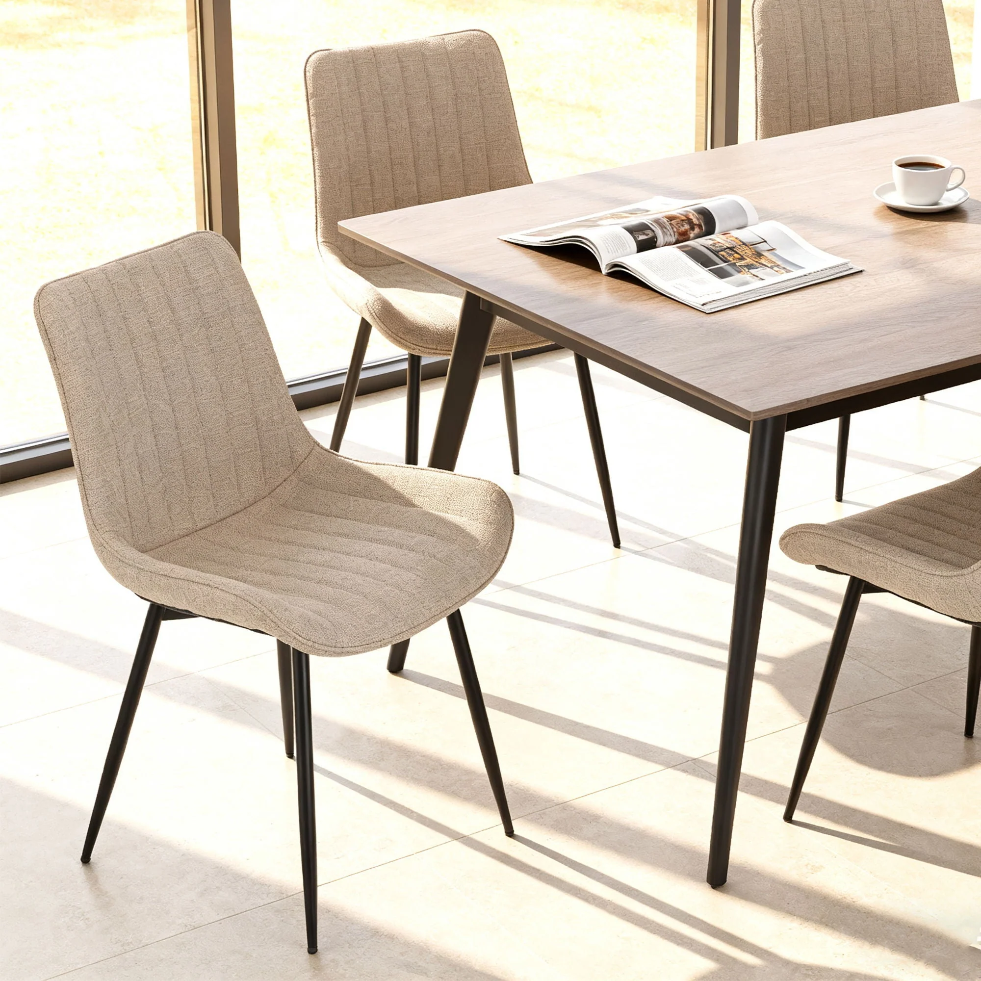 Dining Chair Set with Padded Backrests (Set of 4) - Beige - Image 4