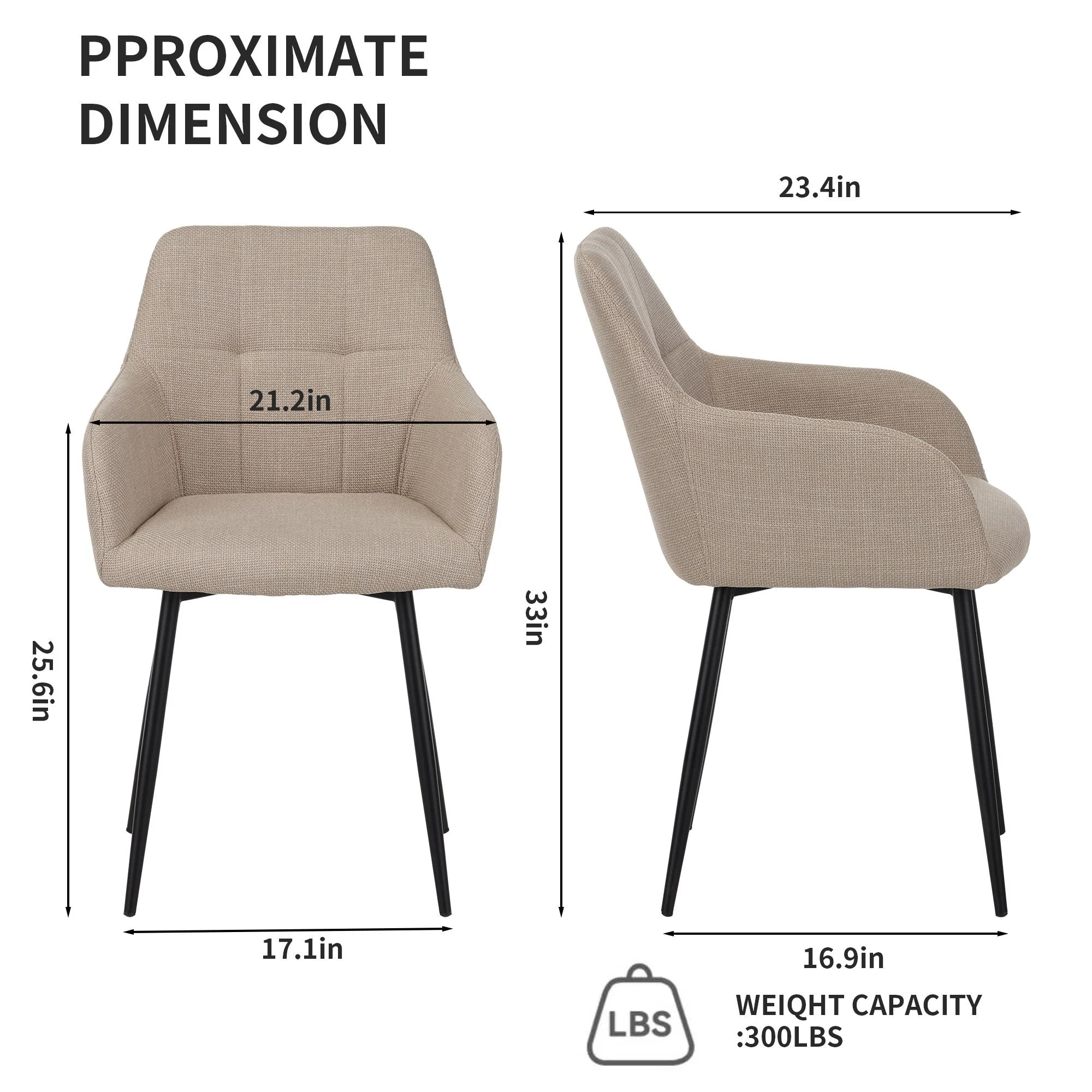 Dining Chair With Backrest And Wide Seat (Set of 2) - Beige - Image 2