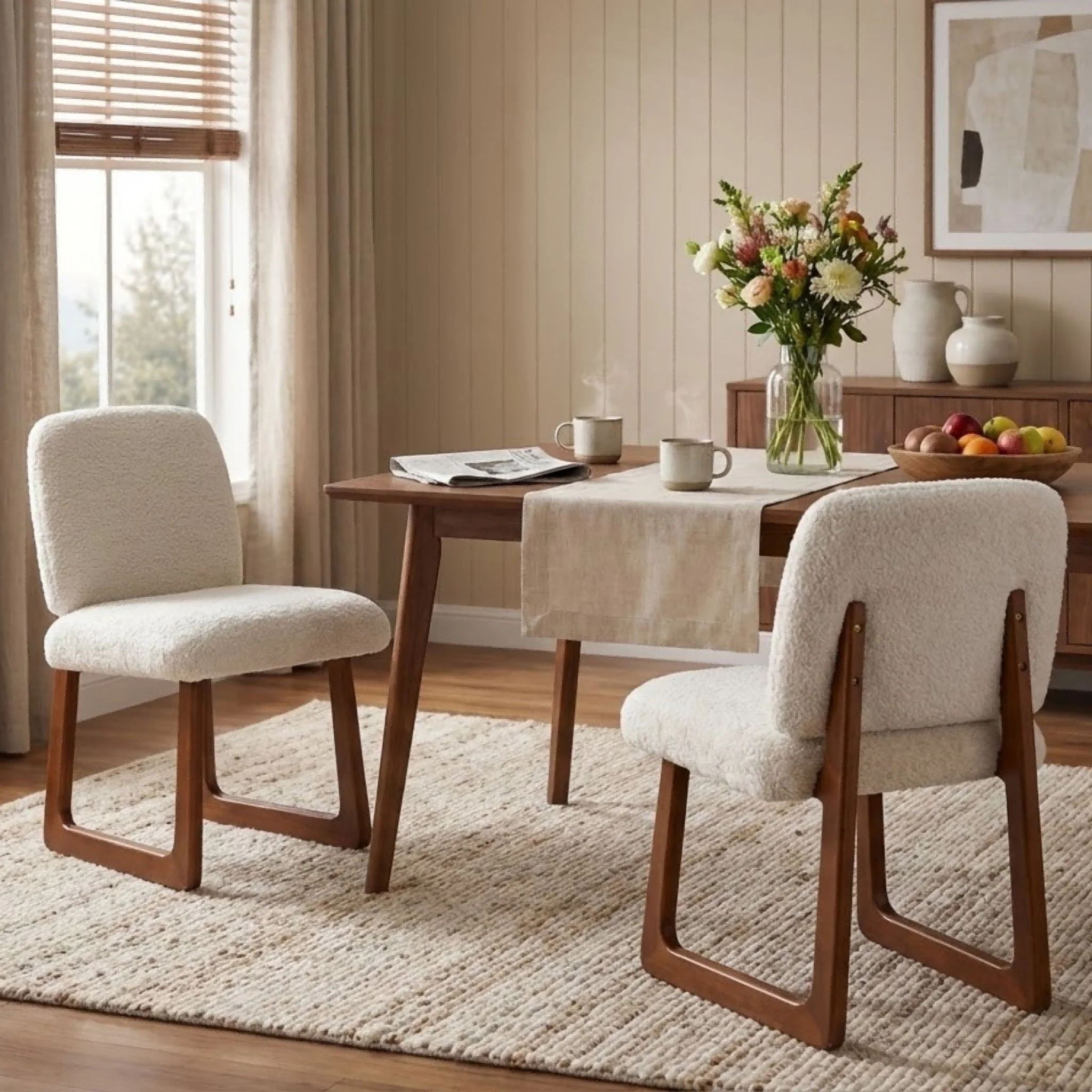 Dining Chair With Curved Legs (Set of 2) - Beige / Brown - Image 2