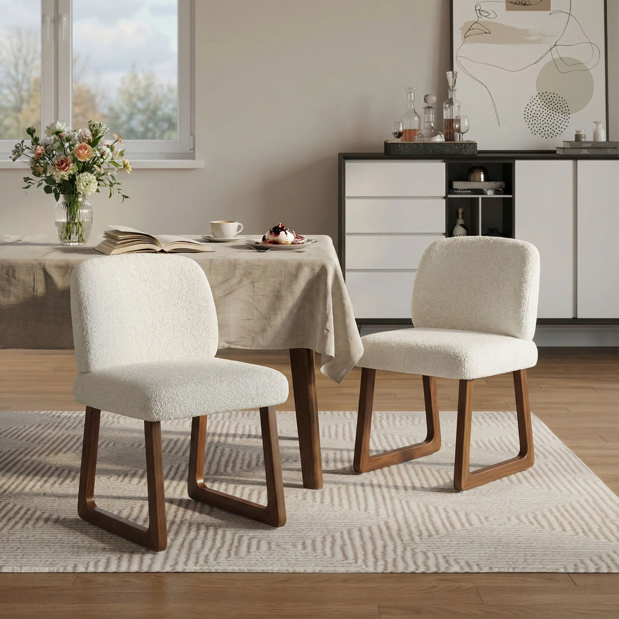 Dining Chair With Curved Legs (Set of 2) - Beige / Brown - Image 3