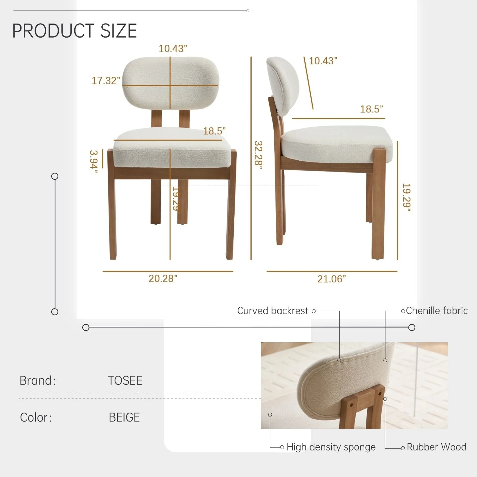 Dining Chairs With Ergonomic Backrest And Adjustable Feet (Set of 2) - Image 4