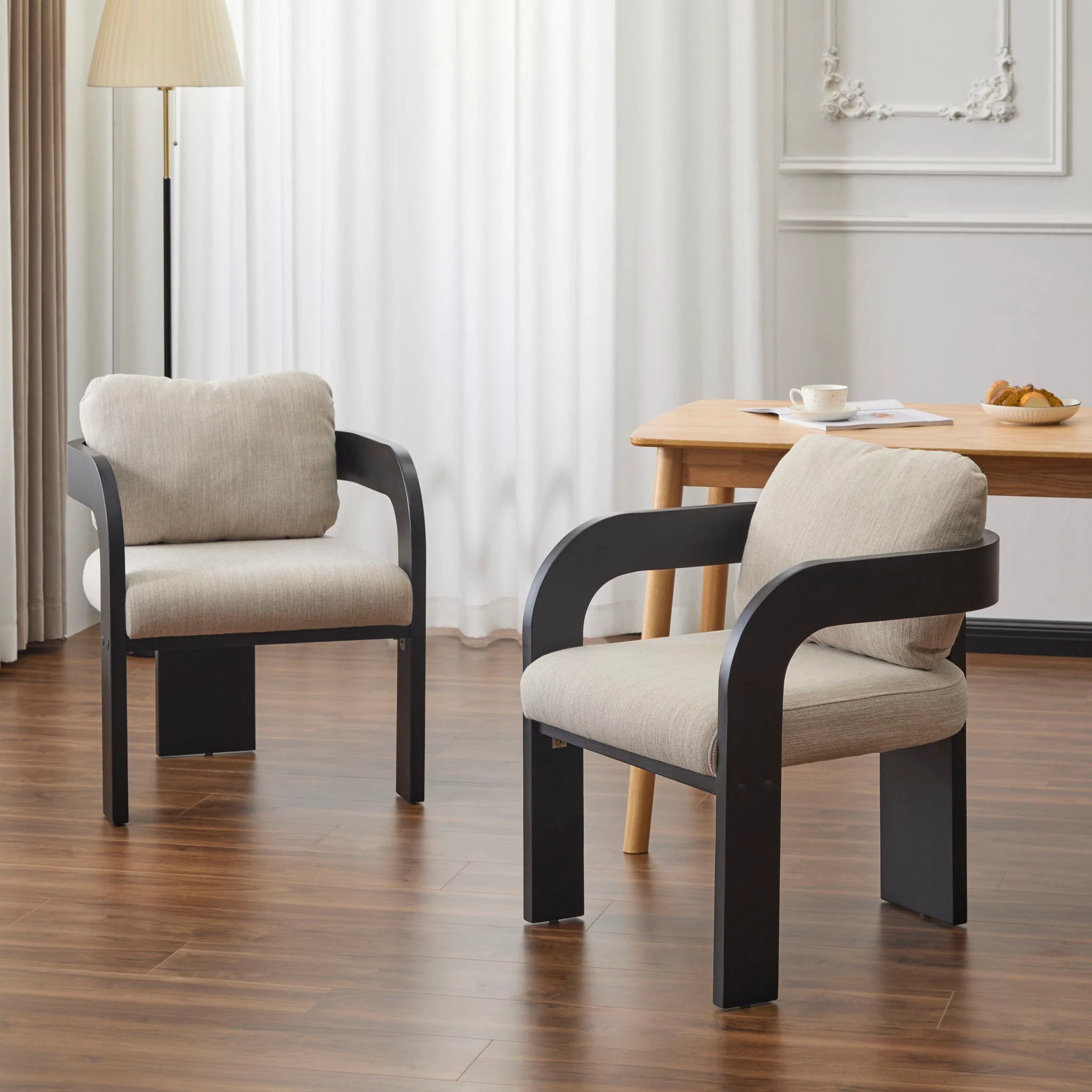 Dining Chairs With Pillow Back (Set of 2) - Beige / Black - Image 2