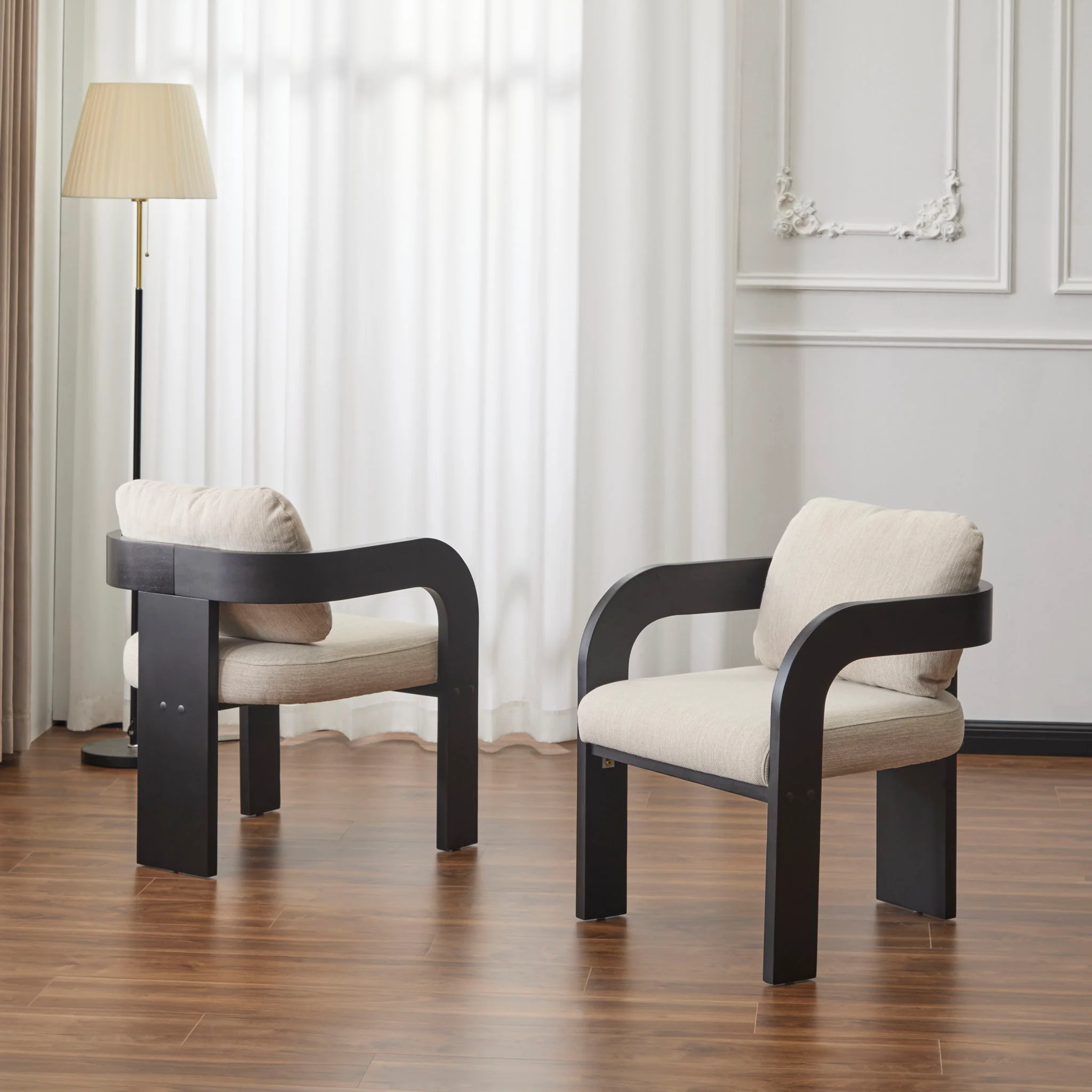 Dining Chairs With Pillow Back (Set of 2) - Beige / Black - Image 4