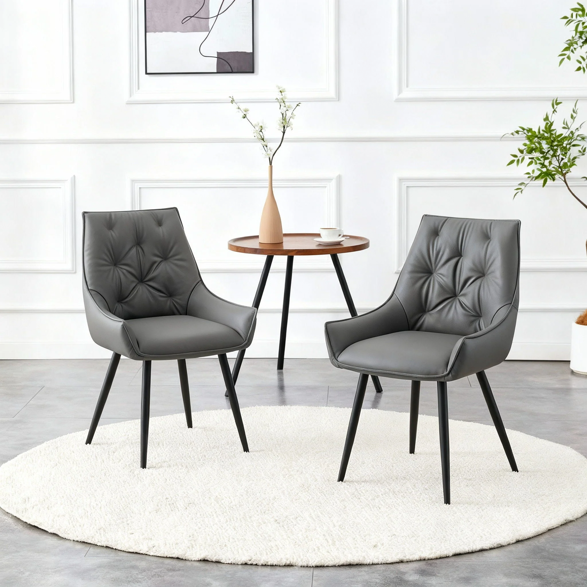 Dining Kitchen Chairs, Flat Back (Set of 2) - Dark Gray - Image 2