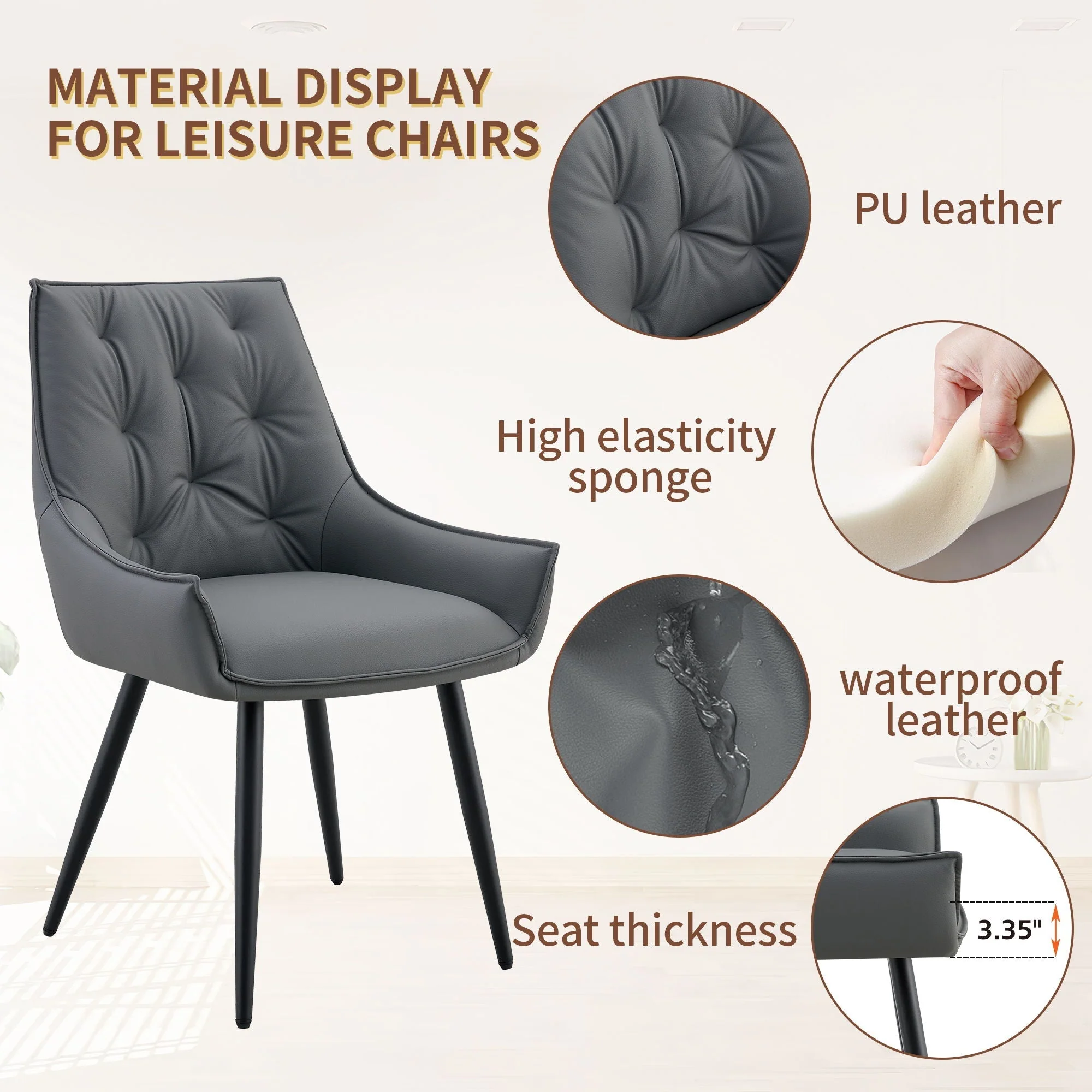 Dining Kitchen Chairs, Flat Back (Set of 2) - Dark Gray - Image 3