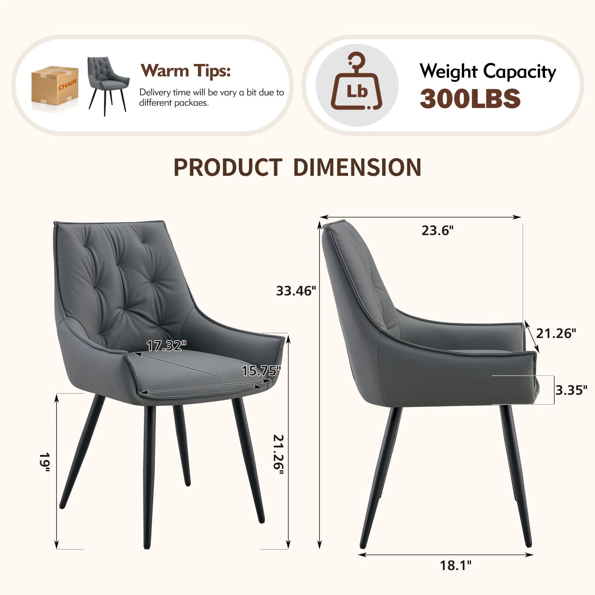 Dining Kitchen Chairs, Flat Back (Set of 2) - Dark Gray - Image 4