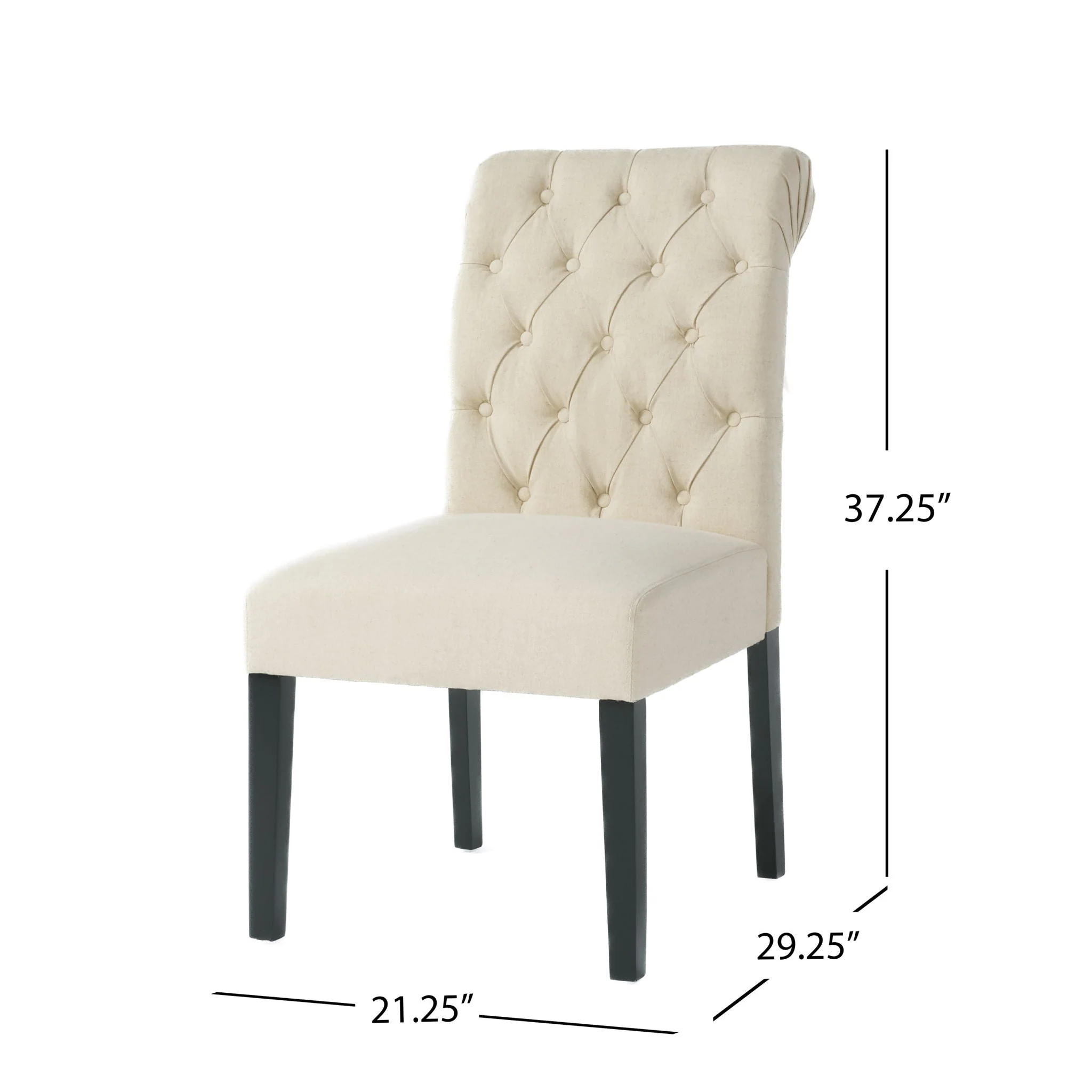 Dining Rolltop Chairs (Set of 2) - Upholstered Armless Chair with Wood Legs in Ivory - Image 2