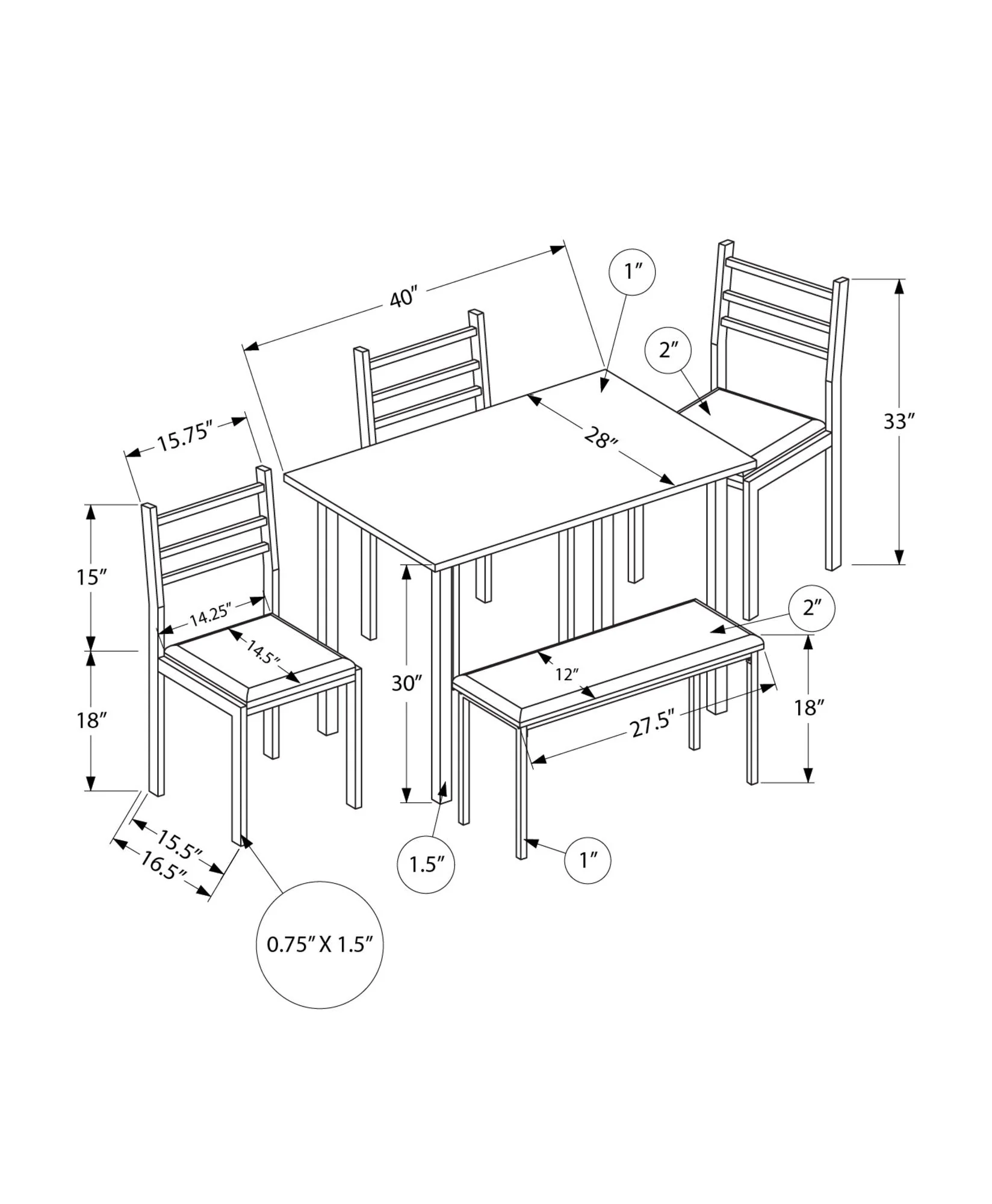 Dining Set, 5 Pieces Set, Rectangular, Small, Contemporary & Modern - Image 5