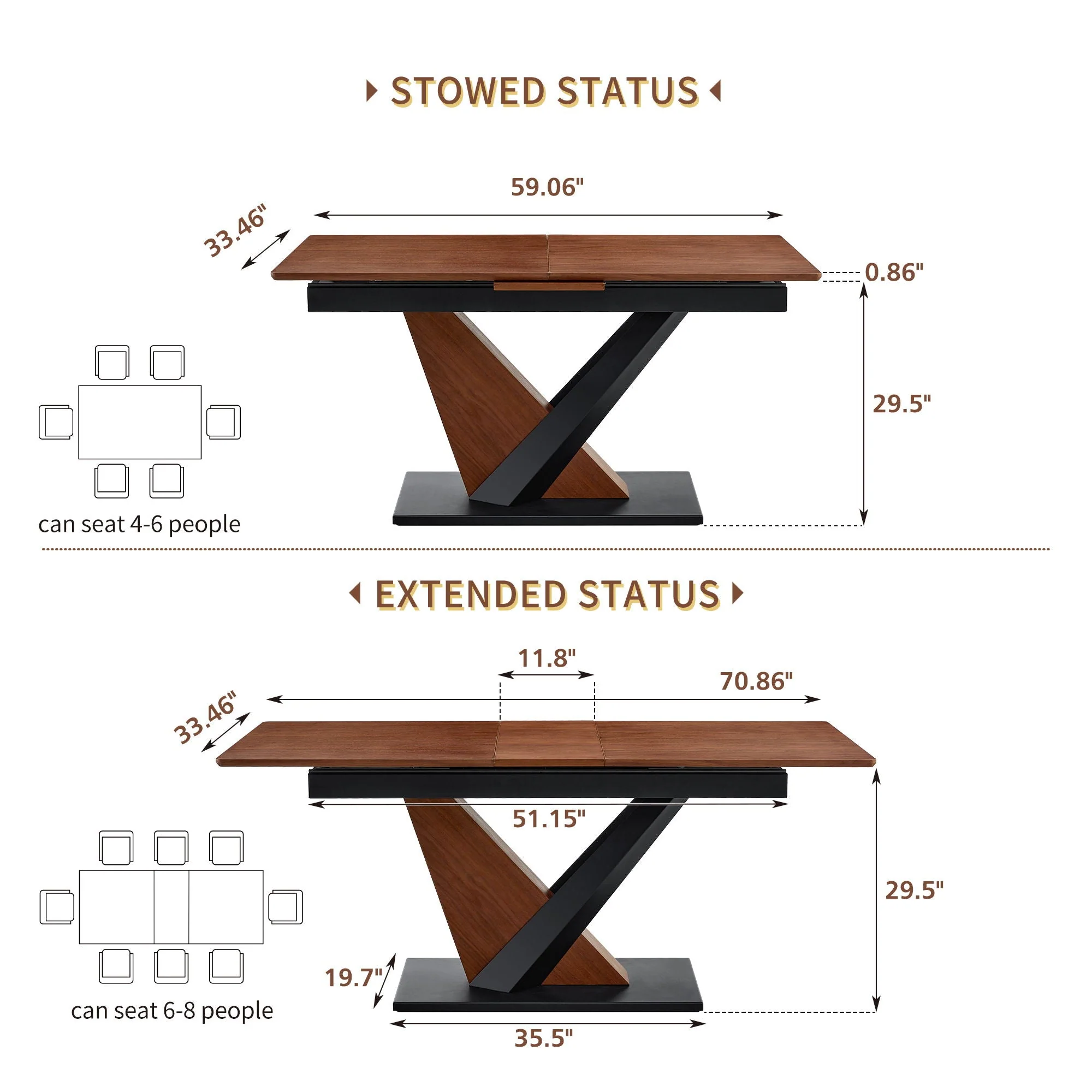 Dining Table, Scratch Resistant, Cross Geometric Legs For Kitchen & Dining Room - Dark Walnut - Image 4