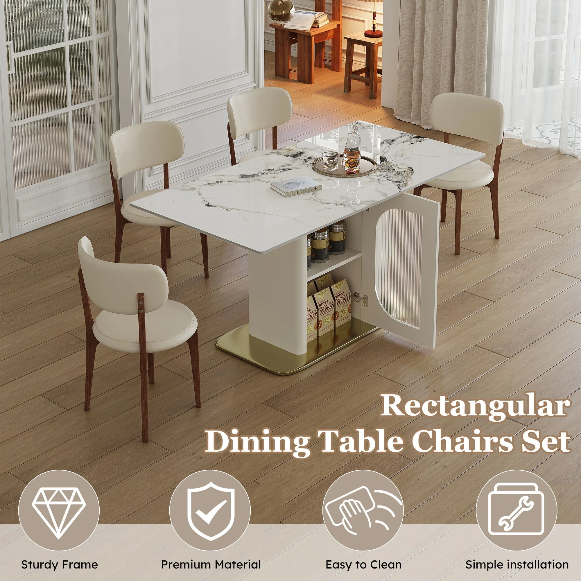 Dining Table Set With Storage, Includes Chairs For Kitchen - Image 8