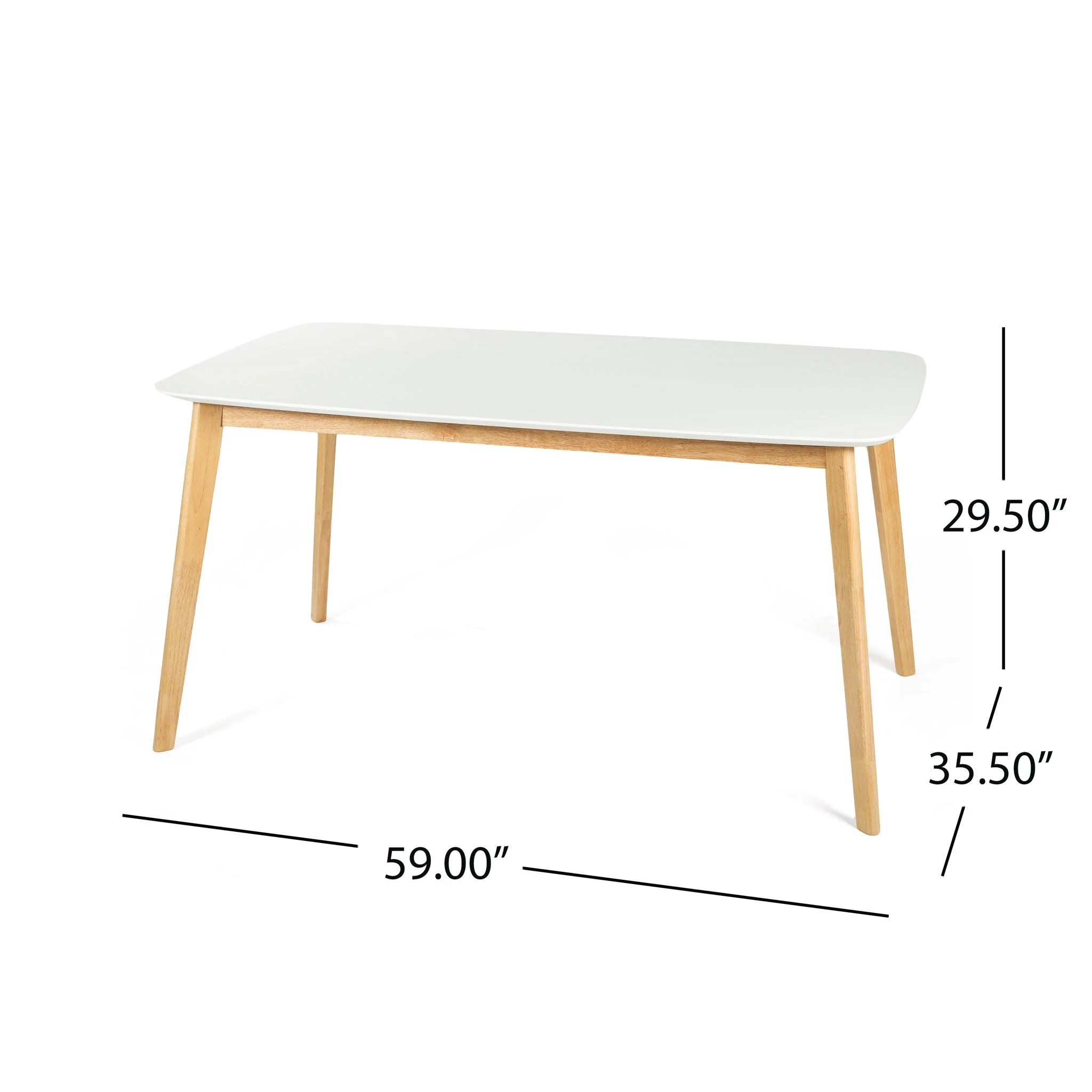 Dining Table With Splayed Rubberwood Legs & Faux Wood Tabletop, Mid Century Modern - White Oak - Image 4