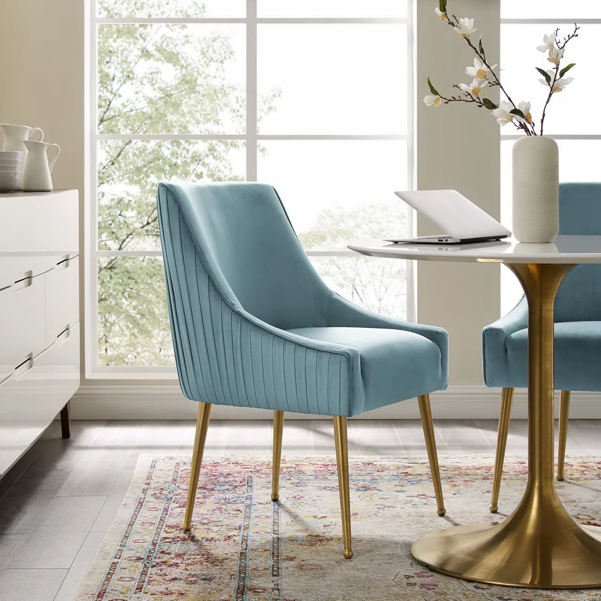 Discern Pleated Back Upholstered Performance Velvet Dining Chair by Modway - Image 5