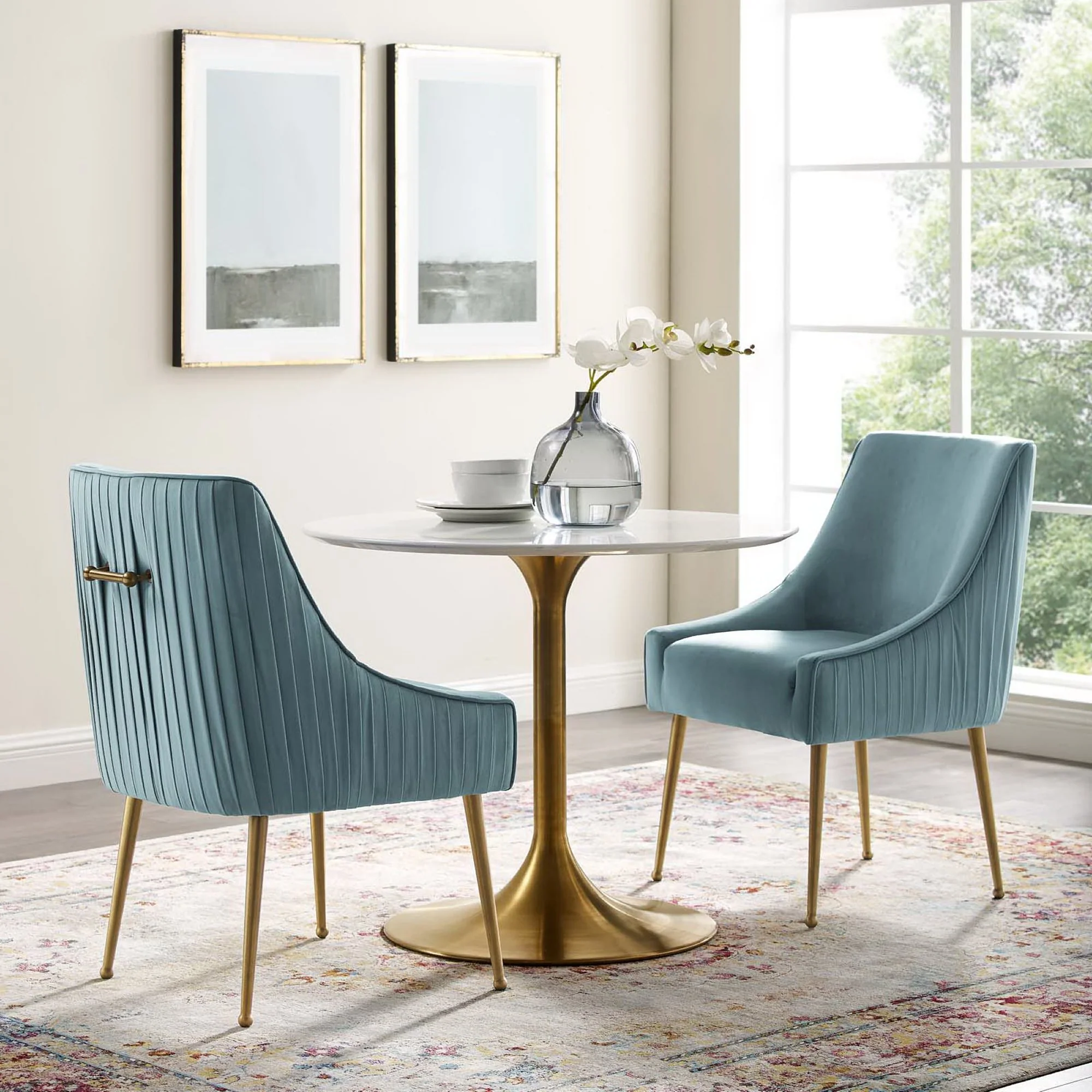 Discern Pleated Back Upholstered Performance Velvet Dining Chair Set of 2 by Modway - Image 4
