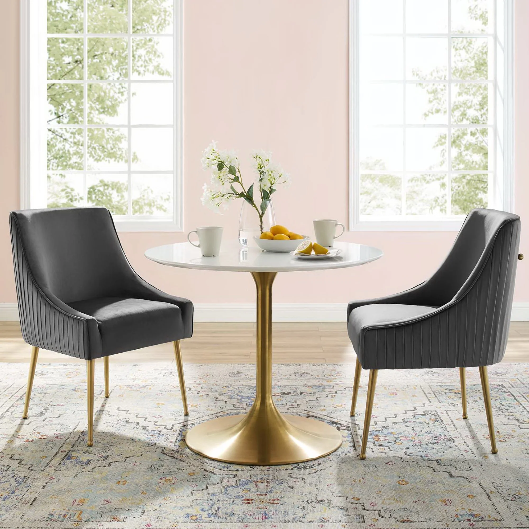 Discern Pleated Back Upholstered Performance Velvet Dining Chair Set of 2 by Modway - Image 5