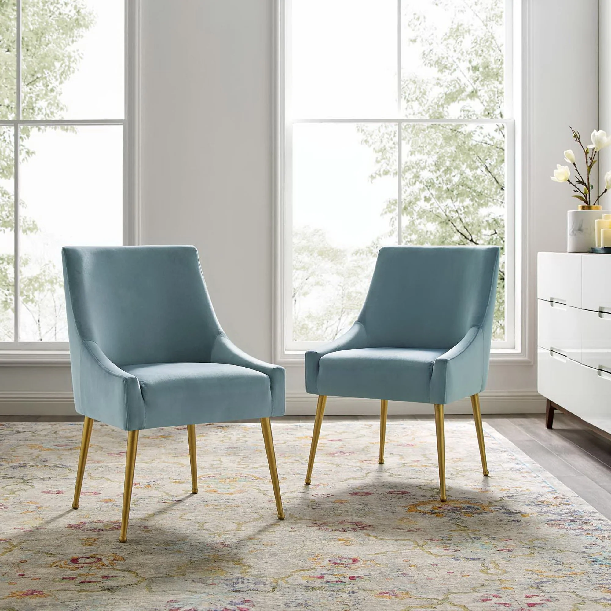 Discern Upholstered Performance Velvet Dining Chair Set of 2 - Image 4
