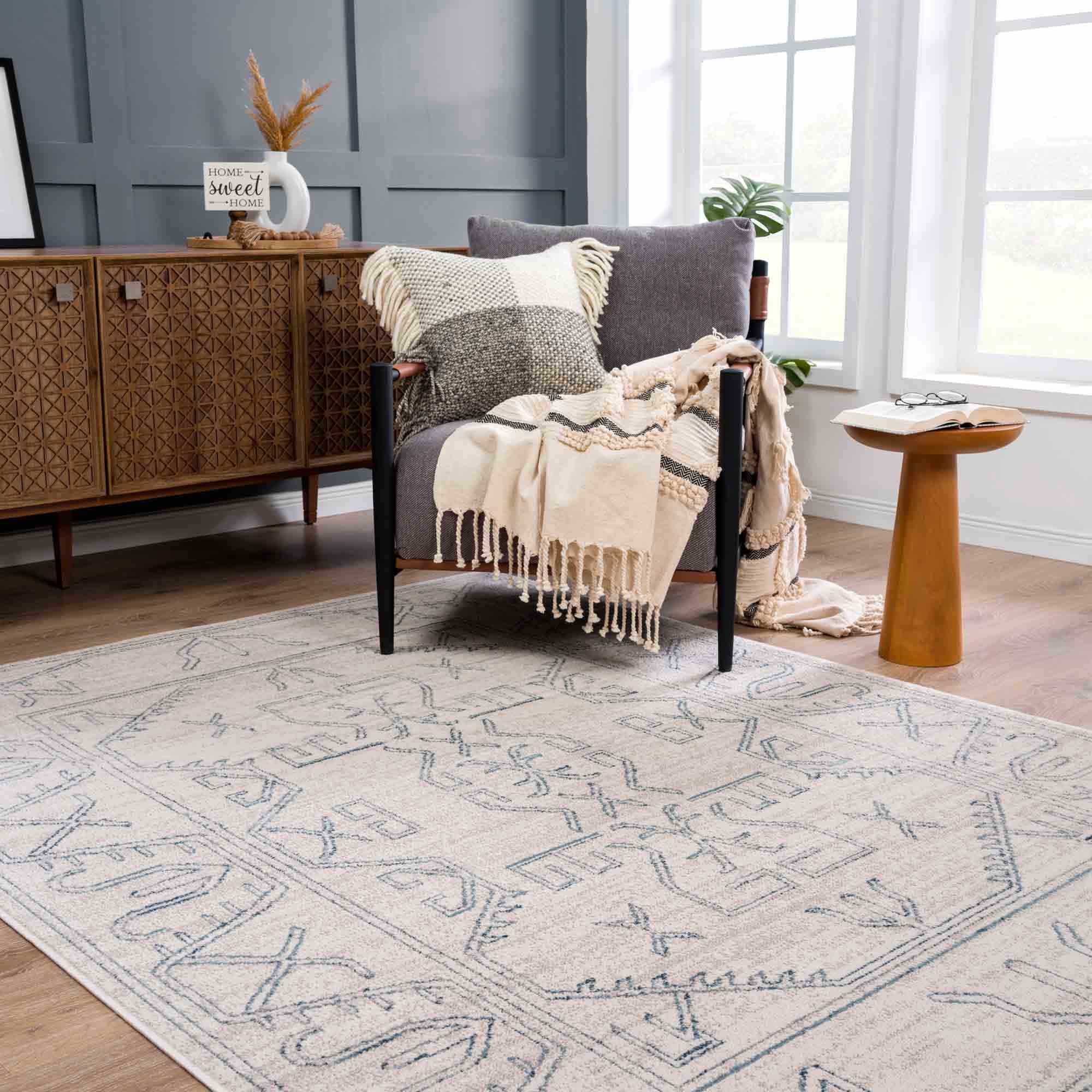 Divya Cream & Silver Blue Area Rug - Clearance - Image 2
