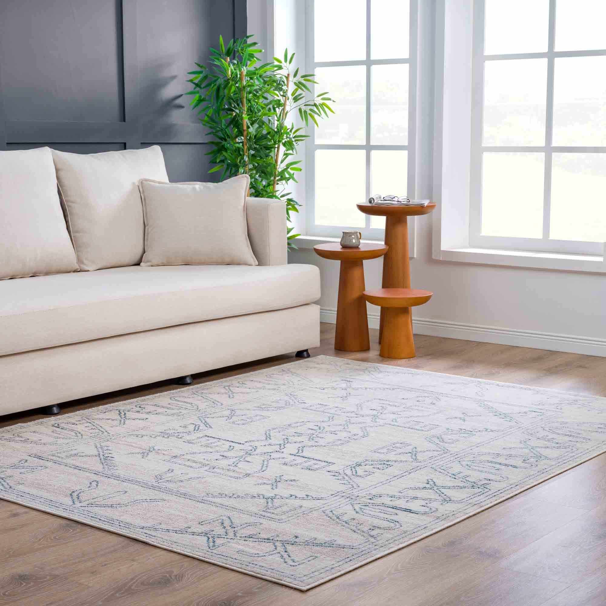 Divya Cream & Silver Blue Area Rug - Clearance - Image 3