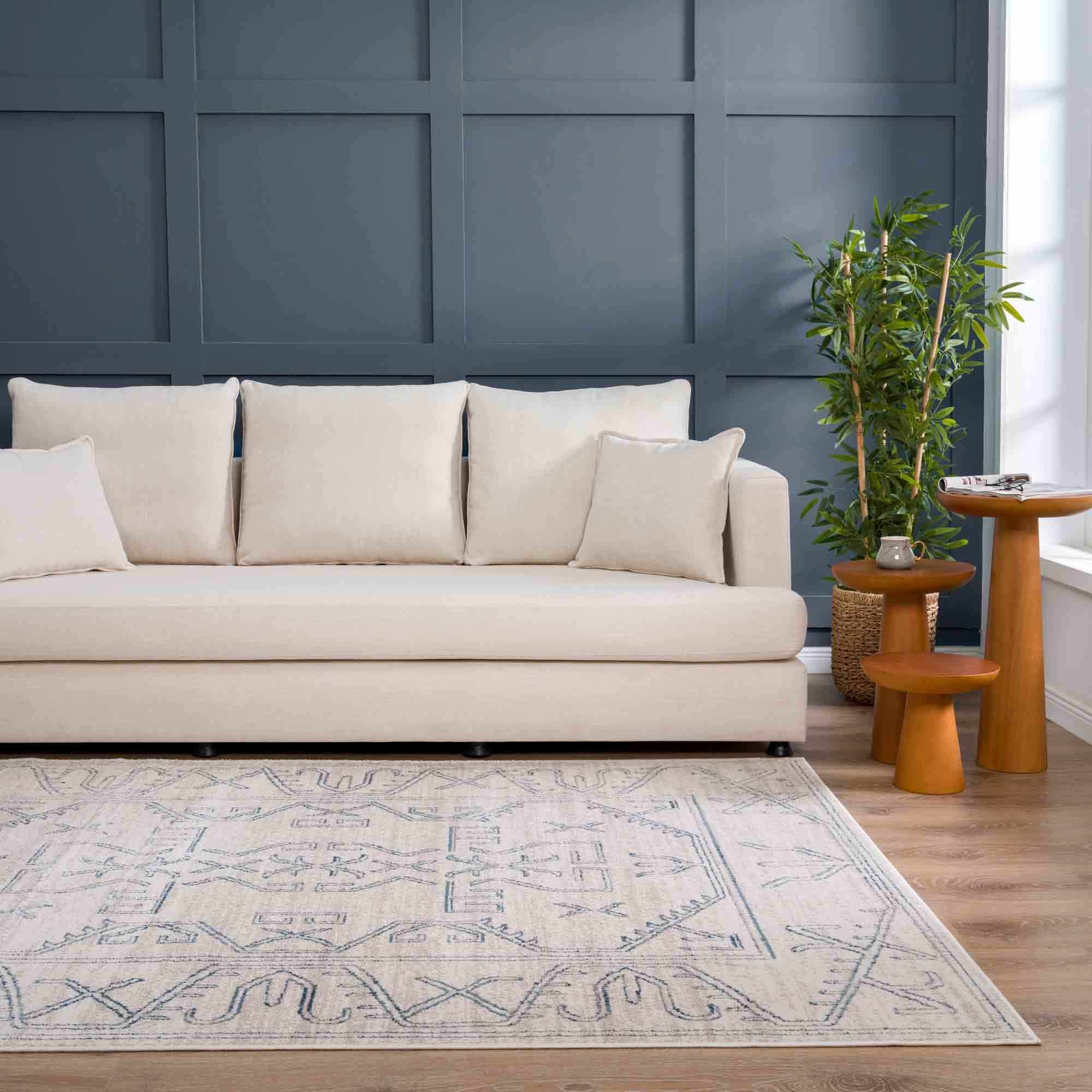 Divya Cream & Silver Blue Area Rug - Clearance - Image 4