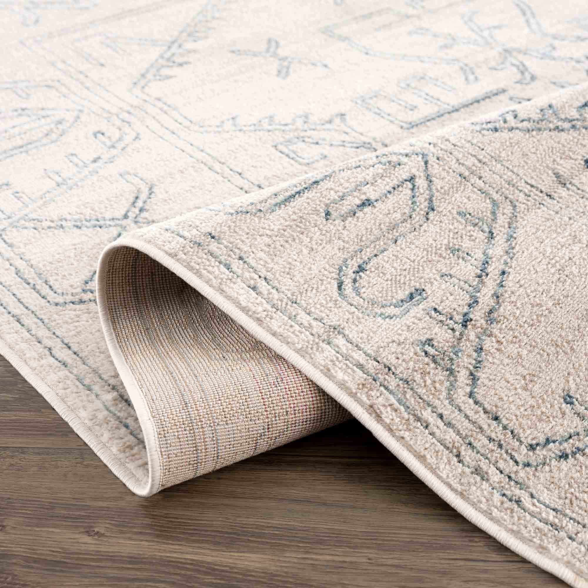 Divya Cream & Silver Blue Area Rug - Clearance - Image 7