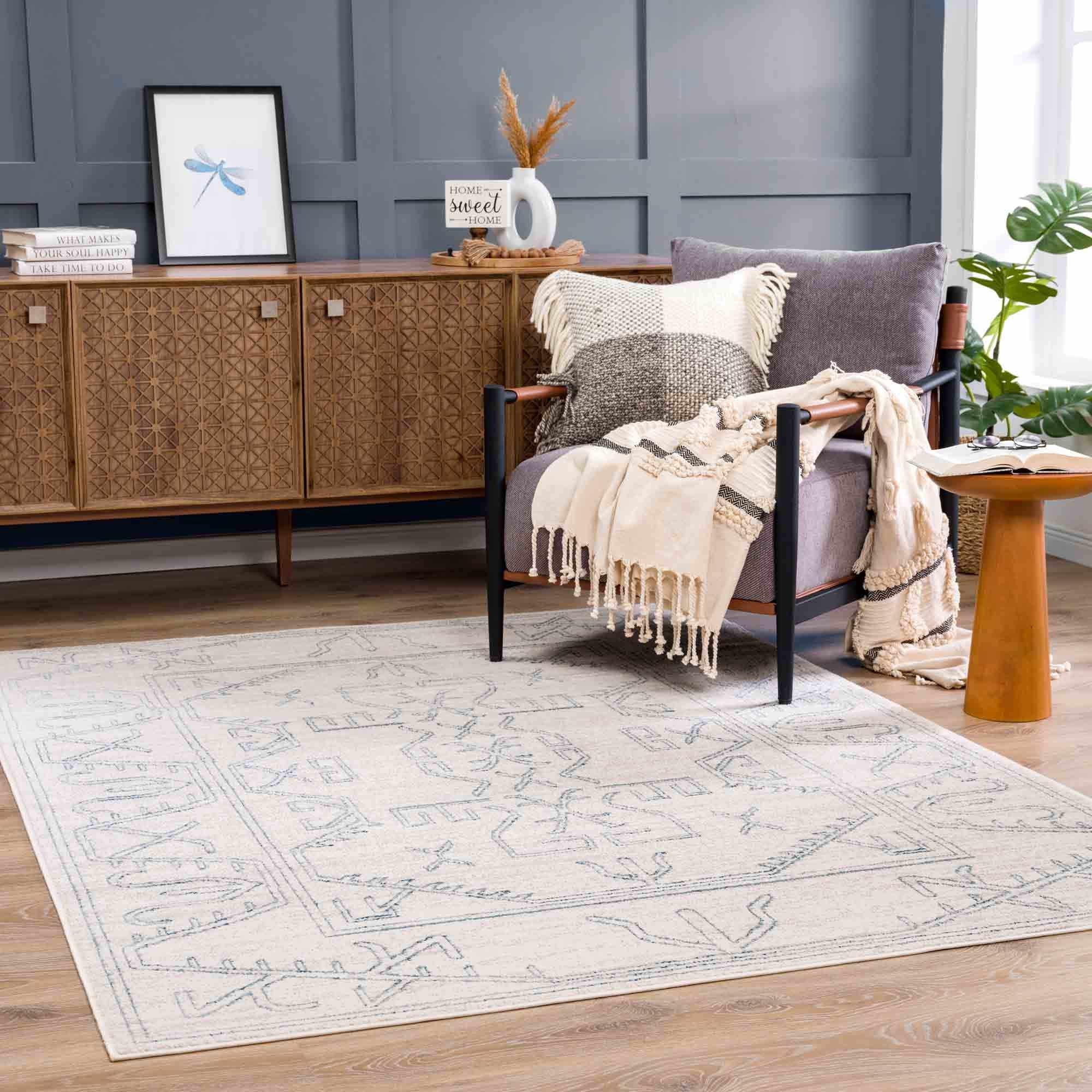 Divya Cream & Silver Blue Area Rug - Clearance - Image 9
