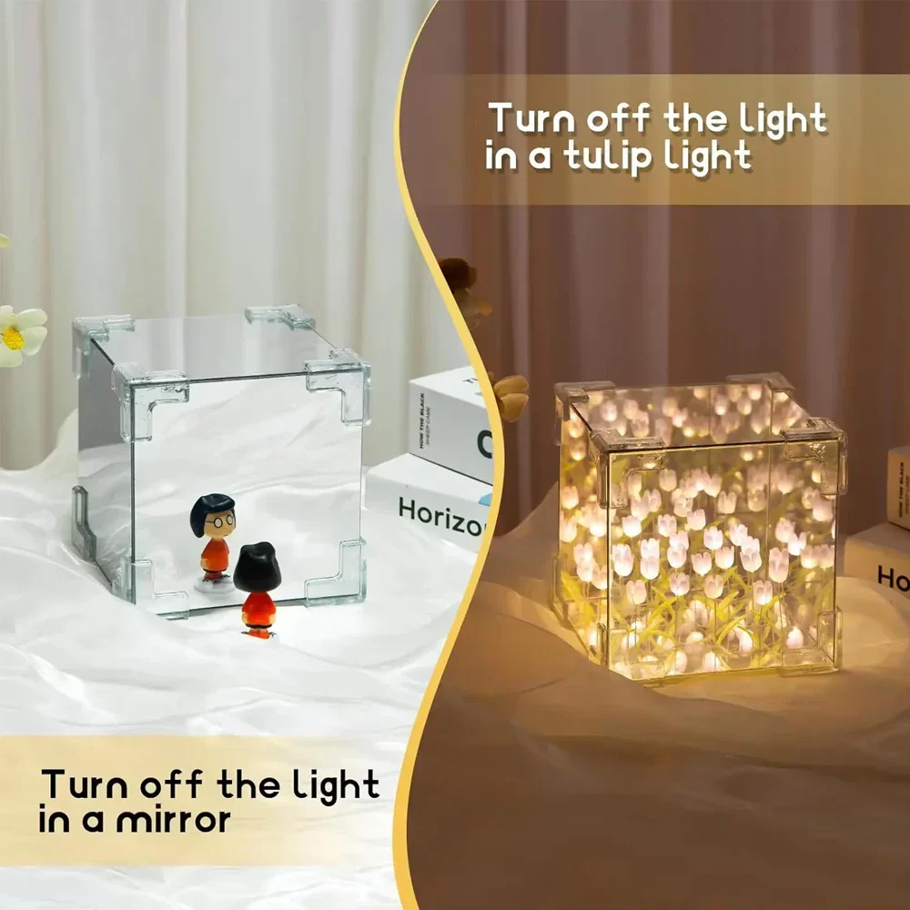 DIY Tulip Flower Night Light Kit Handmade Cube Lamp Aesthetic Room Decor Gift Set - Image 4
