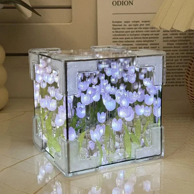 DIY Tulip Flower Night Light Kit Handmade Cube Lamp Aesthetic Room Decor Gift Set - Image 6