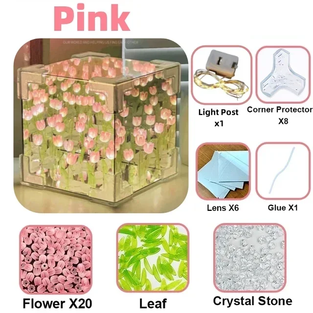 DIY Tulip Flower Night Light Kit Handmade Cube Lamp Aesthetic Room Decor Gift Set - Image 8