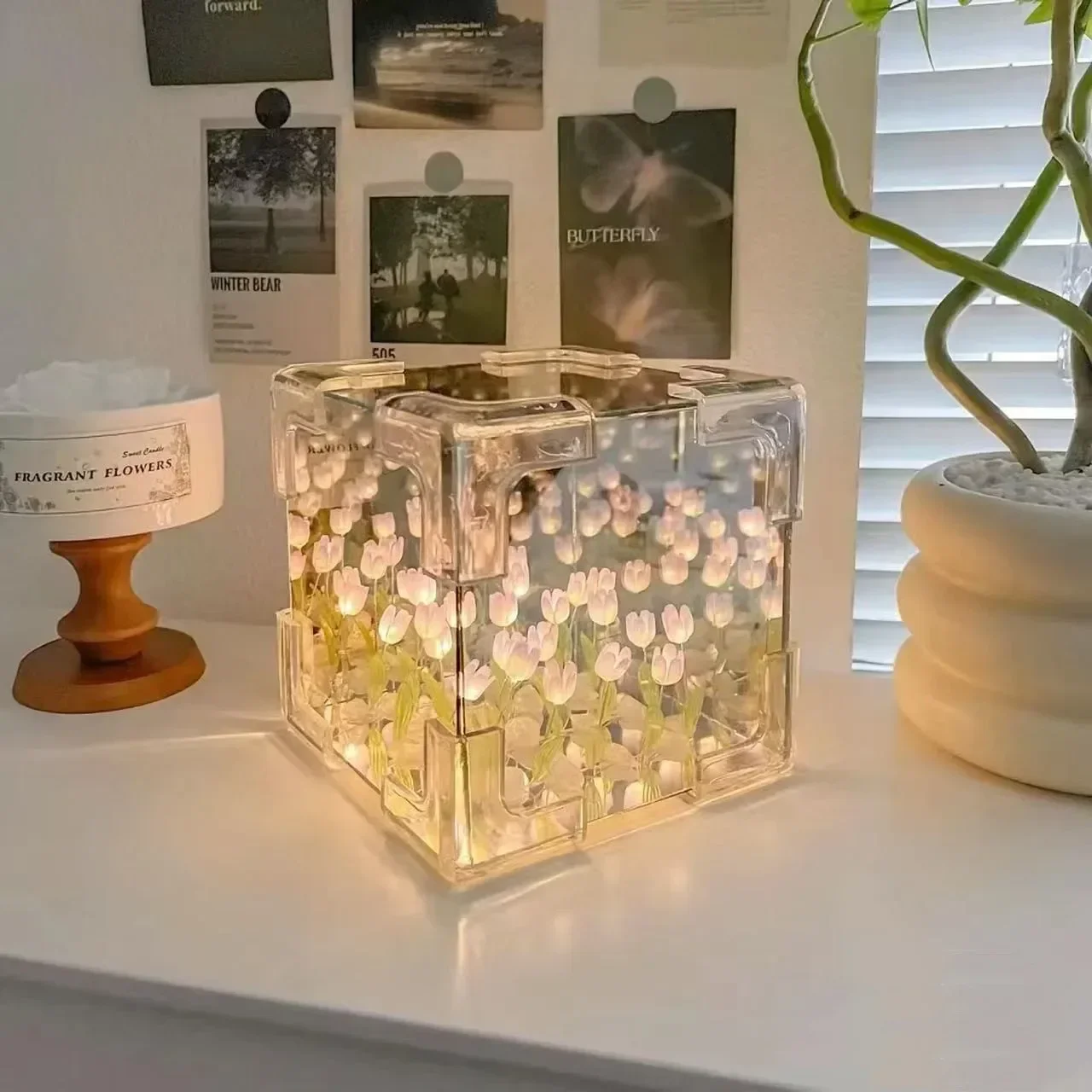 DIY Tulip Flower Night Light Kit Handmade Cube Lamp Aesthetic Room Decor Gift Set - Image 9