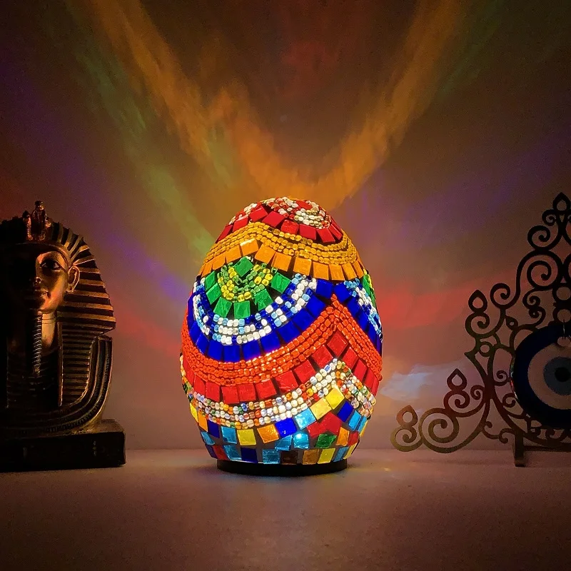 DIY Turkish Mosaic Egg Table Lamp Rechargeable Battery Bedside Desk Night Light - Image 2