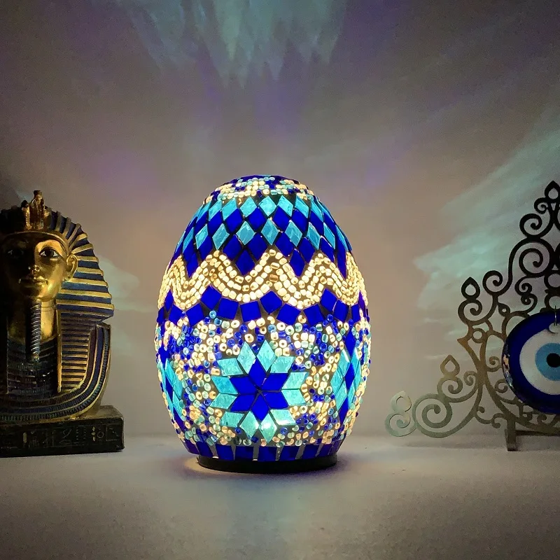 DIY Turkish Mosaic Egg Table Lamp Rechargeable Battery Bedside Desk Night Light - Image 9