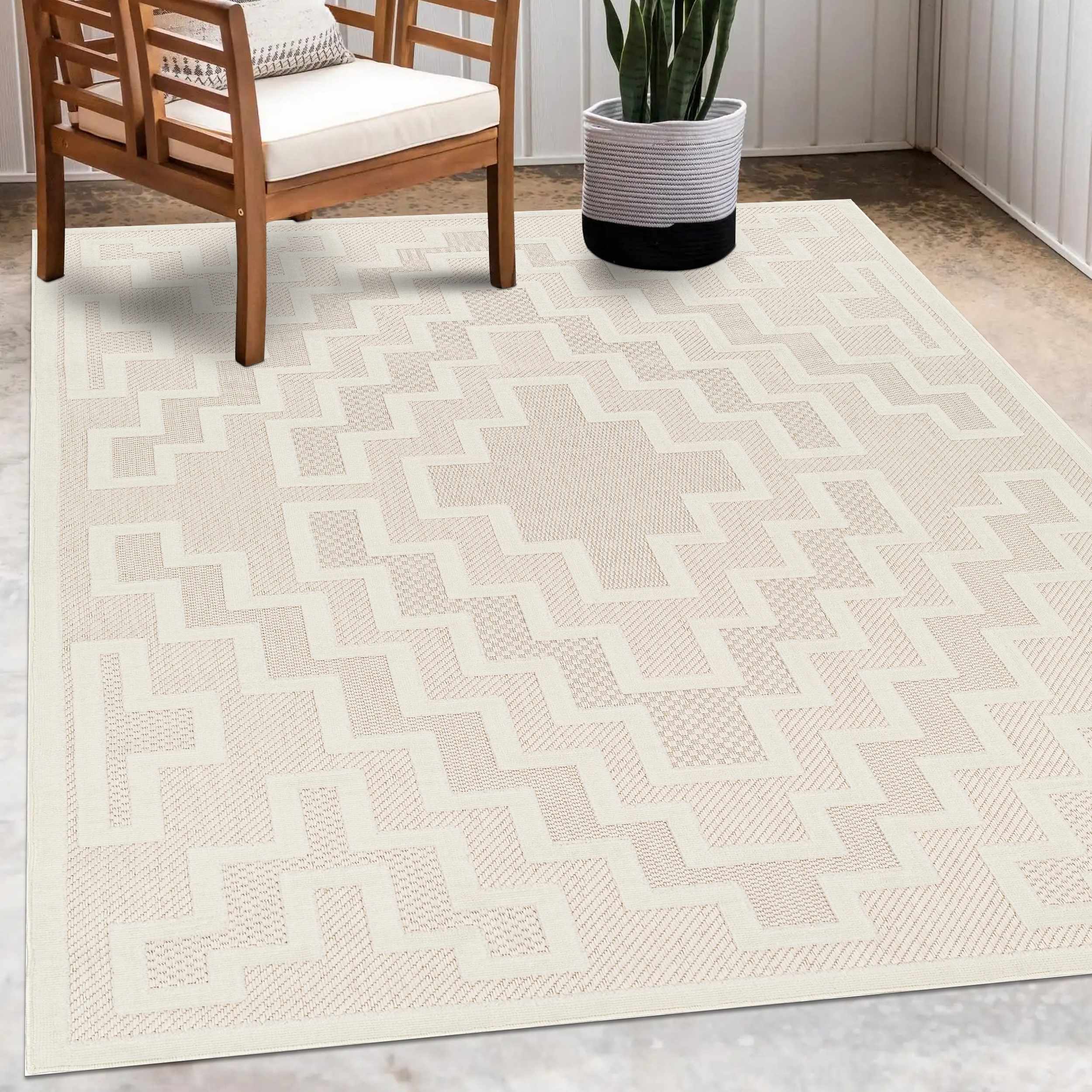 Diza Cream Outdoor Rug - Clearance - Image 6