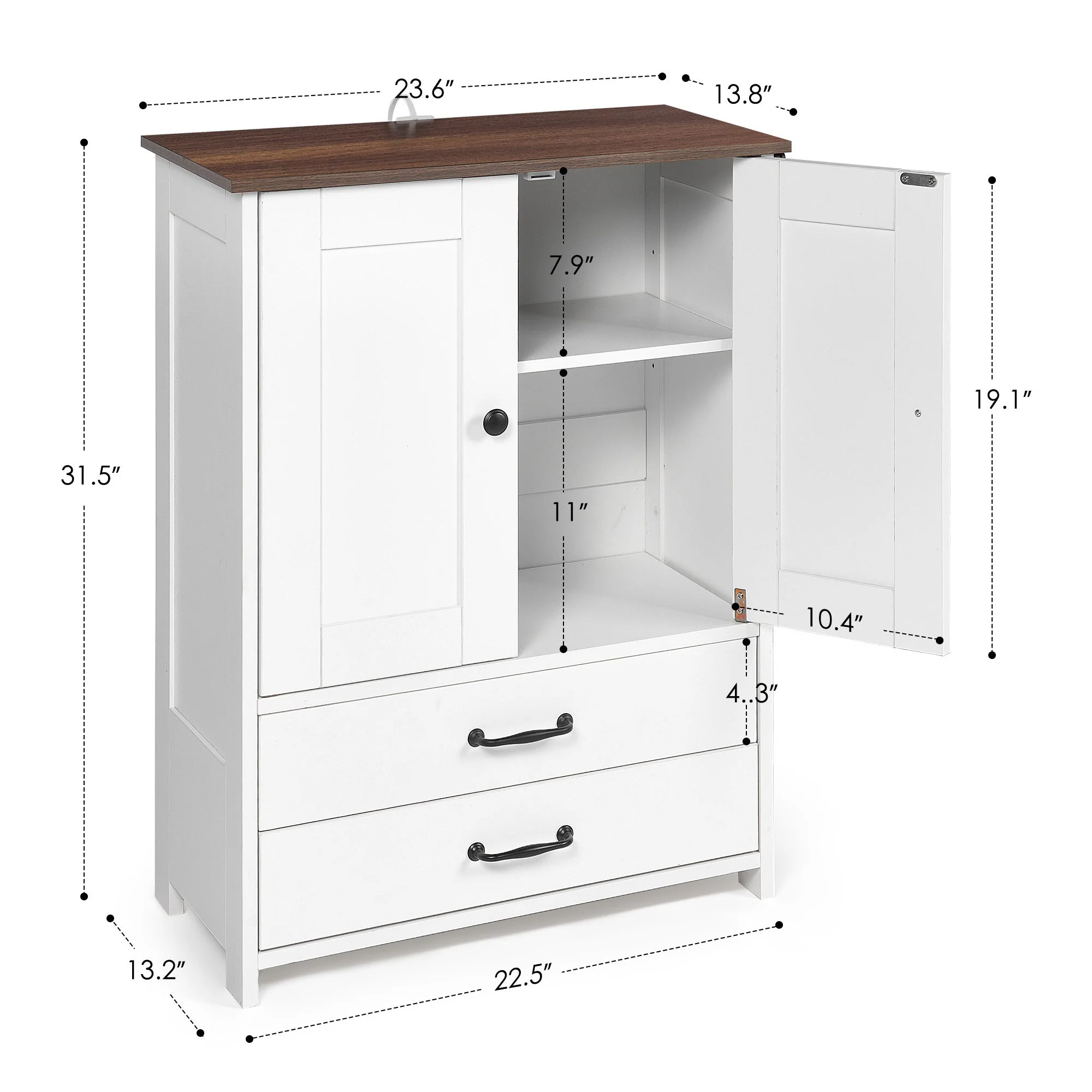 Dog Feeding Station Double Door Locker with 2 Adjustable Dog Bowls White - Image 12