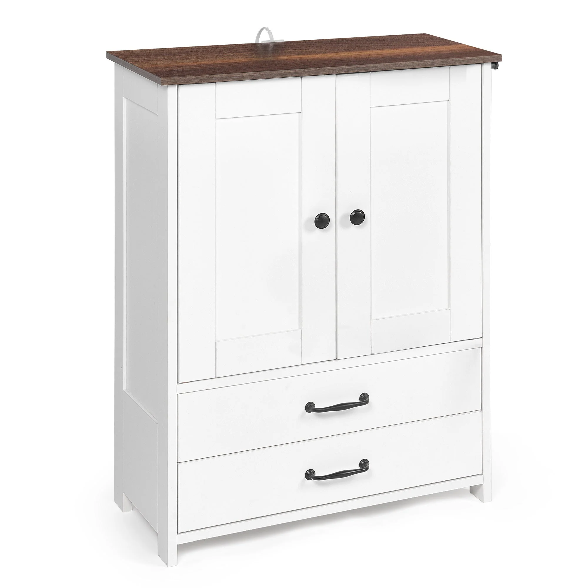 Dog Feeding Station Double Door Locker with 2 Adjustable Dog Bowls White - Image 4