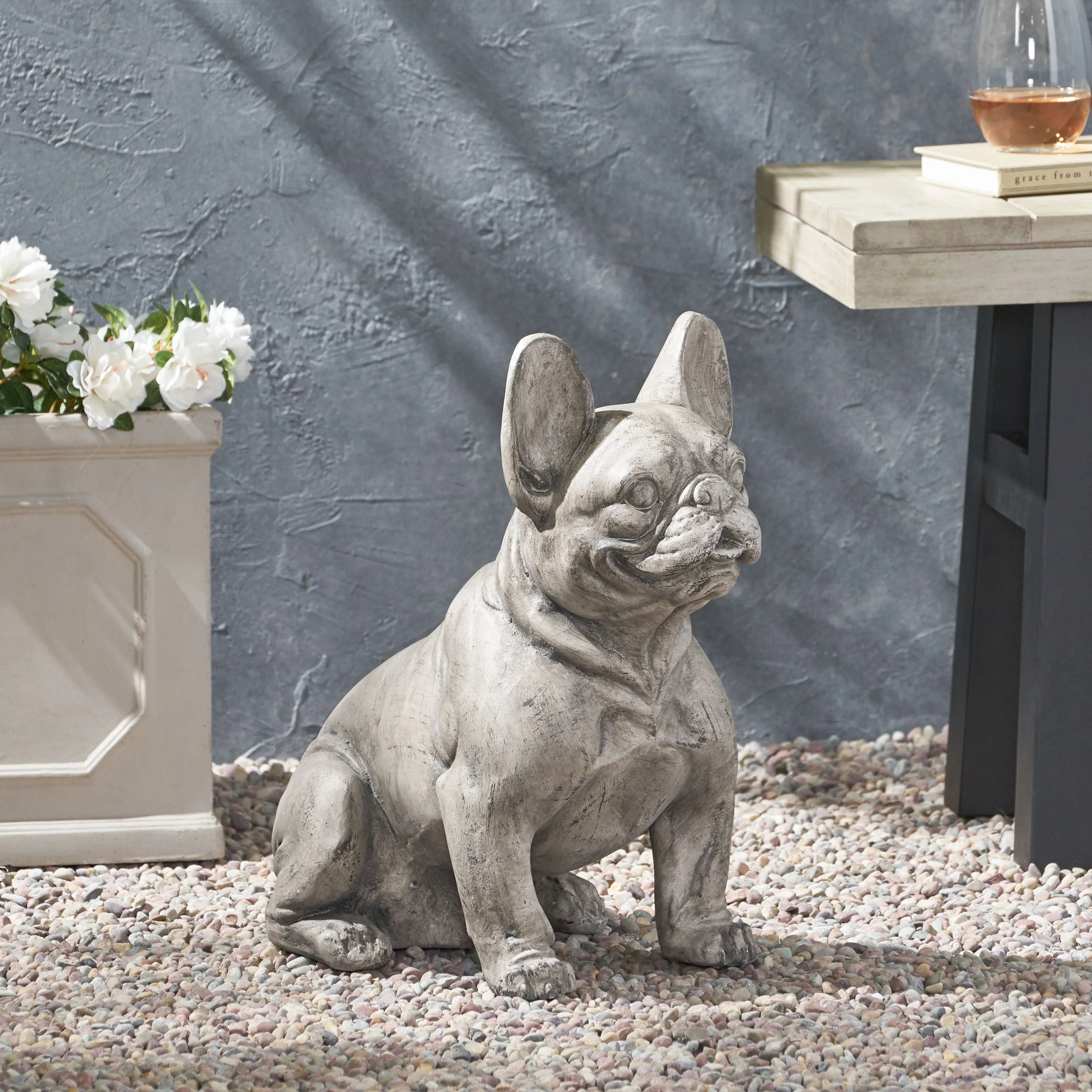 Dog Garden Sculpture, Outdoor French Bulldog Garden Statue, Gray - Image 2